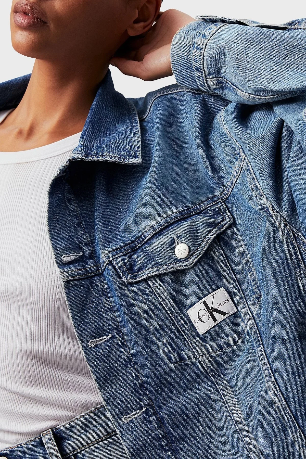 Calvin Klein Pamuklu Regular Fit J20J2236721AA Bayan Kot Ceket J20J223672 1AA MAVİ - 10