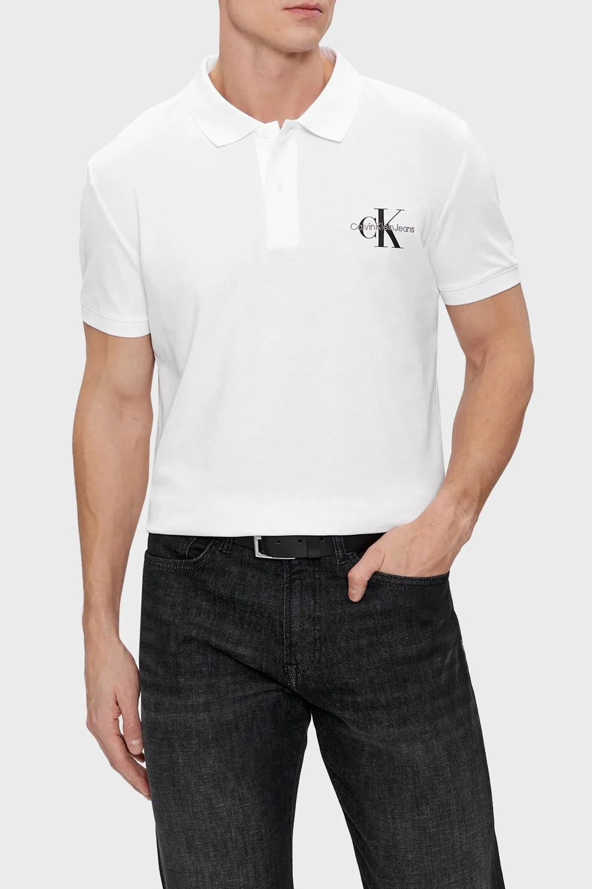 Calvin Klein Pamuklu Regular Fit J30J323395YAF Erkek Polo Yaka T Shirt J30J323395 YAF BEYAZ - 1
