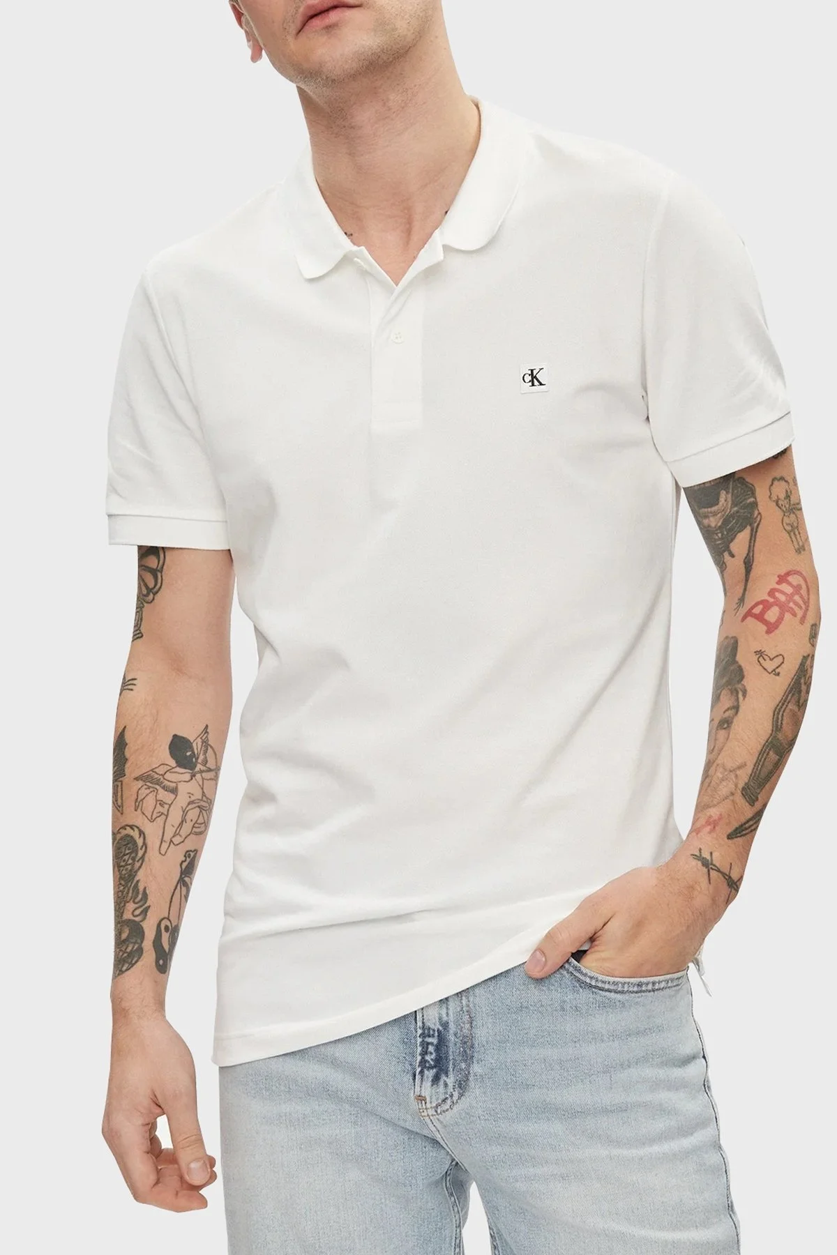 Calvin Klein Pamuklu Regular Fit J30J325269YAF Erkek Polo Yaka T Shirt J30J325269 YAF BEYAZ - 1