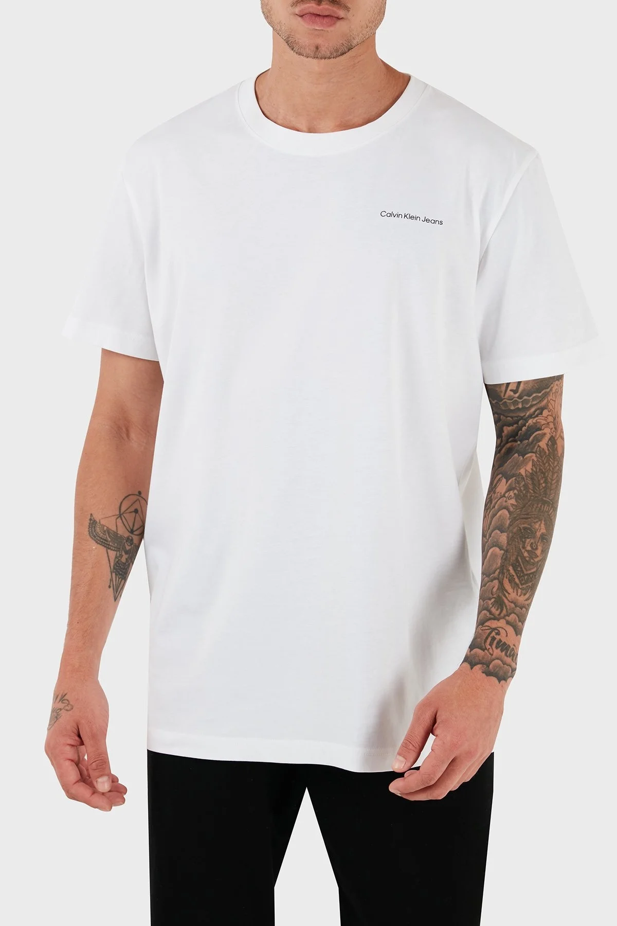 Calvin Klein Pamuklu Regular Fit J30J325679YAF Erkek T Shirt J30J325679 YAF BEYAZ - 1
