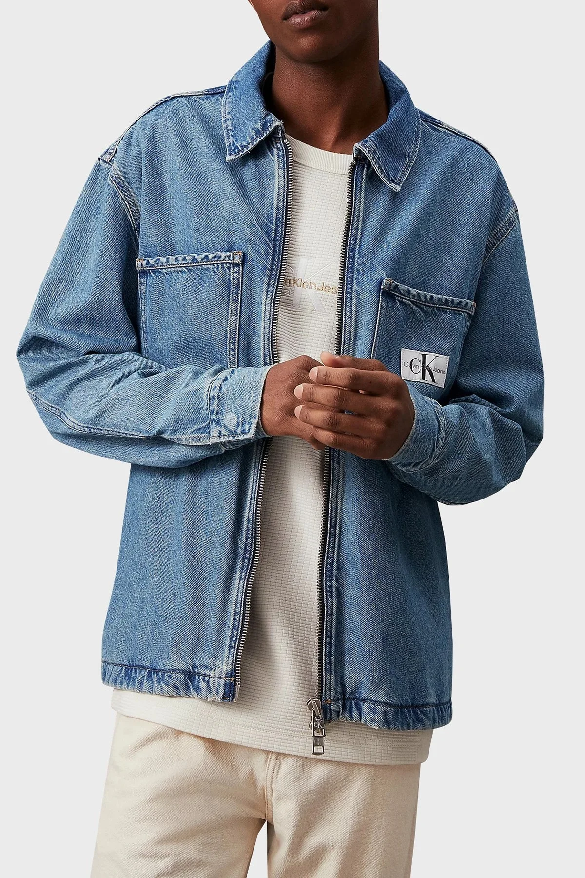 Calvin Klein Pamuklu Regular Fit J30J3257661AA Erkek Kot Gömlek J30J325766 1AA MAVİ - 1