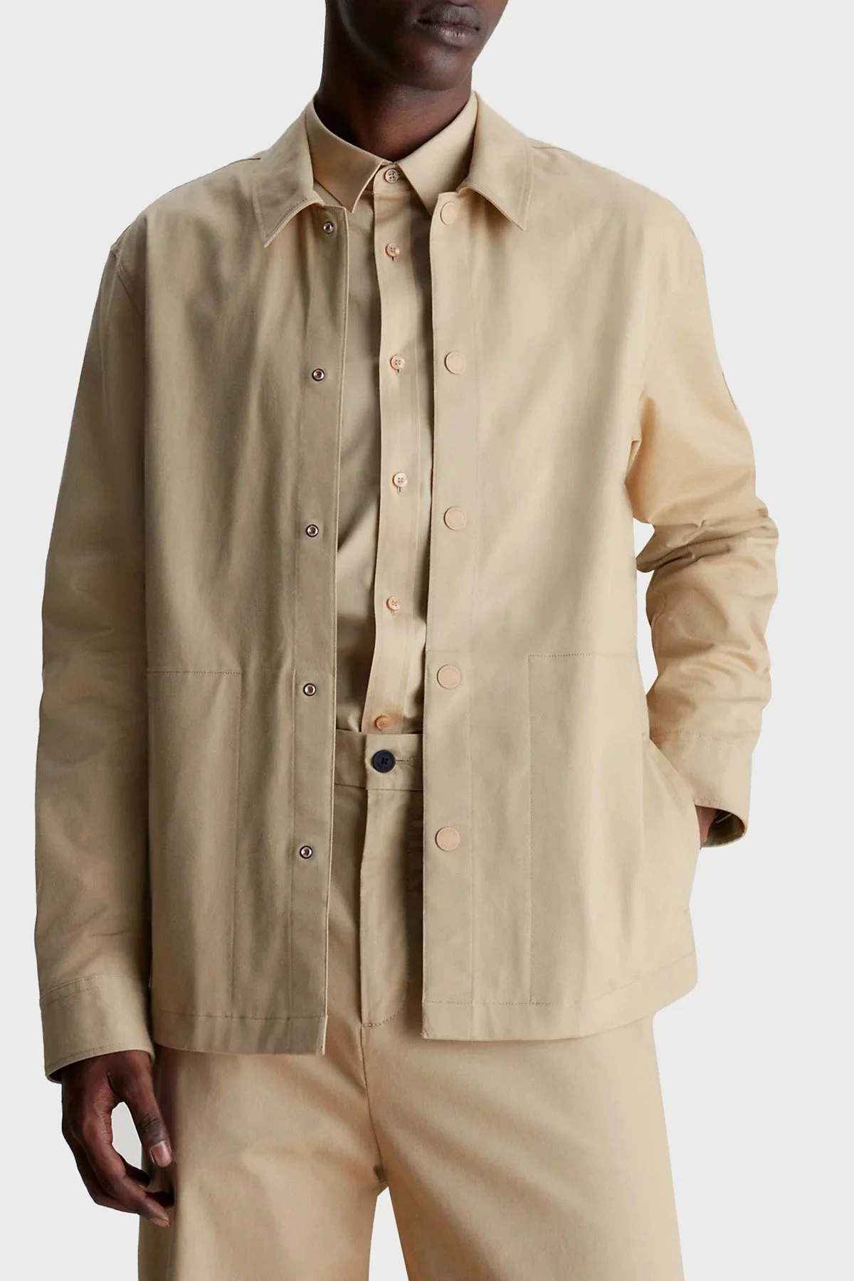 Calvin Klein Pamuklu Regular Fit K10K112315LEB Erkek Gömlek Ceket K10K112315 LEB KREM - 1