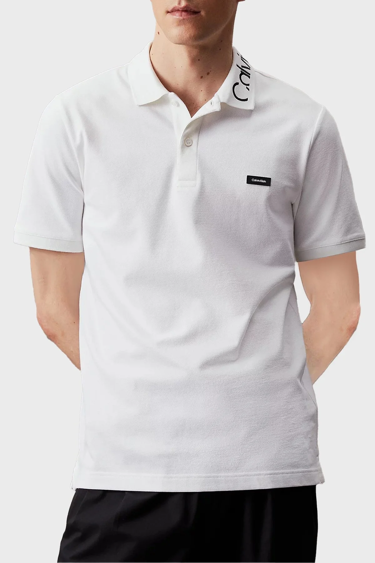 Calvin Klein Pamuklu Regular Fit K10K112467YAF Erkek Polo Yaka T Shirt K10K112467 YAF BEYAZ - 1