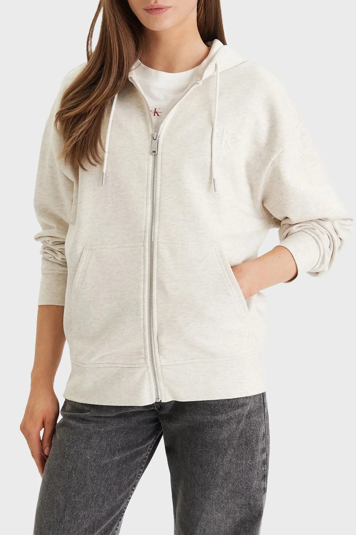 Calvin Klein Pamuklu Regular Fit Kapüşon Yaka LV047F205GP4P Bayan Sweat LV047F205G P4P BEJ - 1