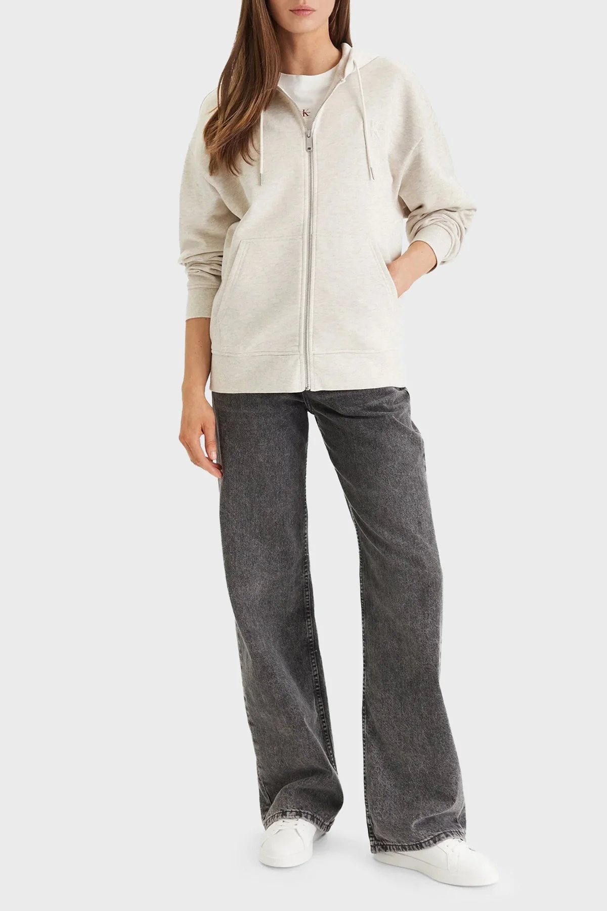 Calvin Klein Pamuklu Regular Fit Kapüşon Yaka LV047F205GP4P Bayan Sweat LV047F205G P4P BEJ - 2