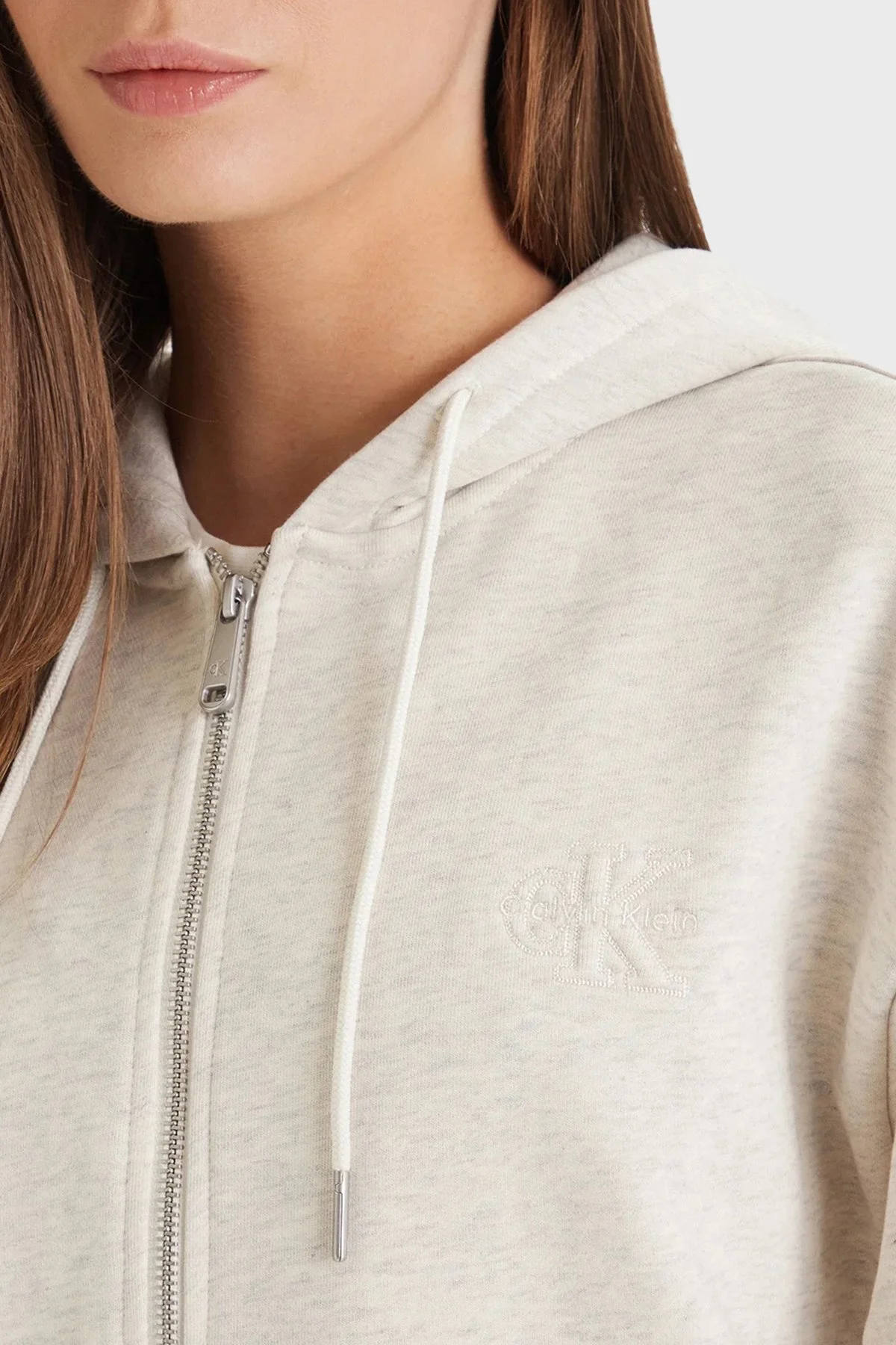 Calvin Klein Pamuklu Regular Fit Kapüşon Yaka LV047F205GP4P Bayan Sweat LV047F205G P4P BEJ - 4