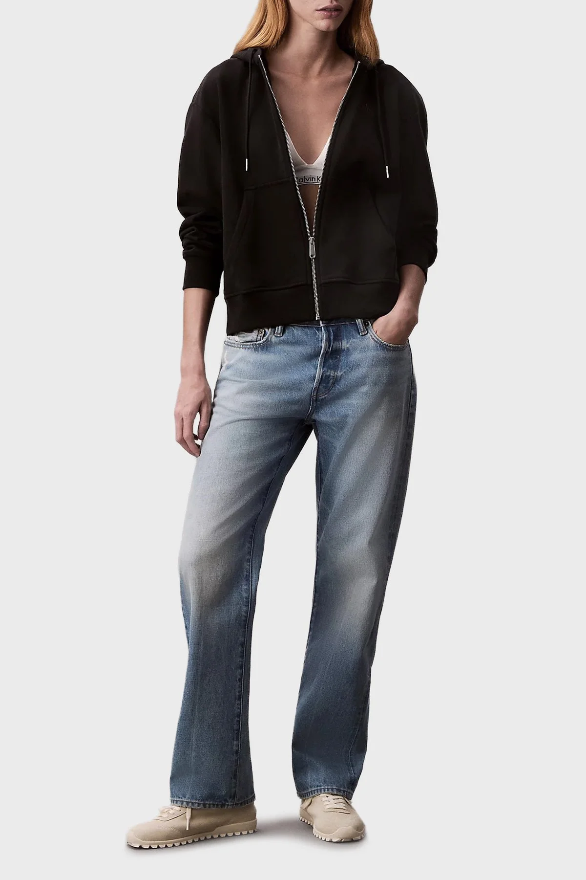 Calvin Klein Pamuklu Regular Fİt Kapüşonlu Fermuarlı LV047B237GUB1 Bayan Sweat LV047B237G UB1 SİYAH - 2