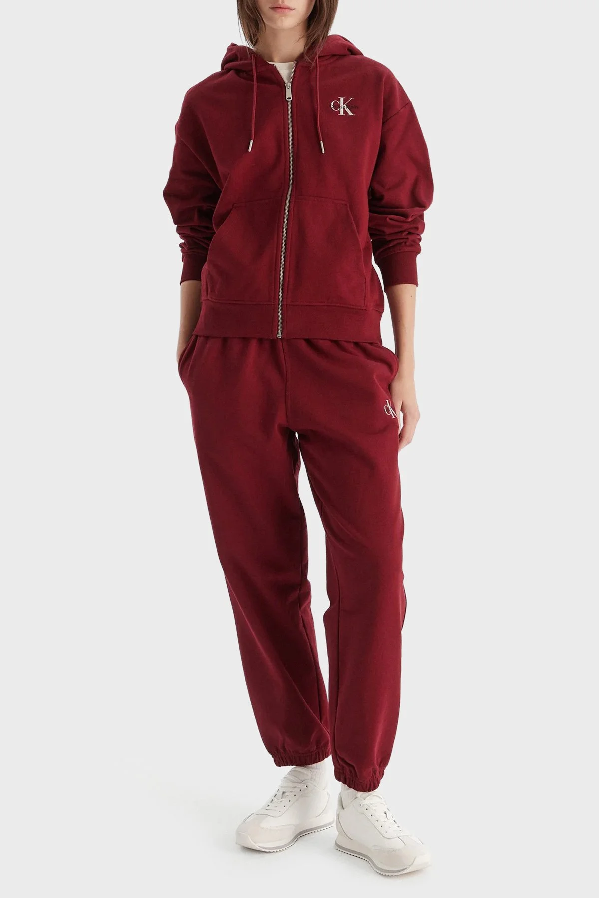 Calvin Klein Pamuklu Regular Fit Kapüşonlu Logolu LV047B270GWCV Bayan Sweat LV047B270G WCV BORDO - 2