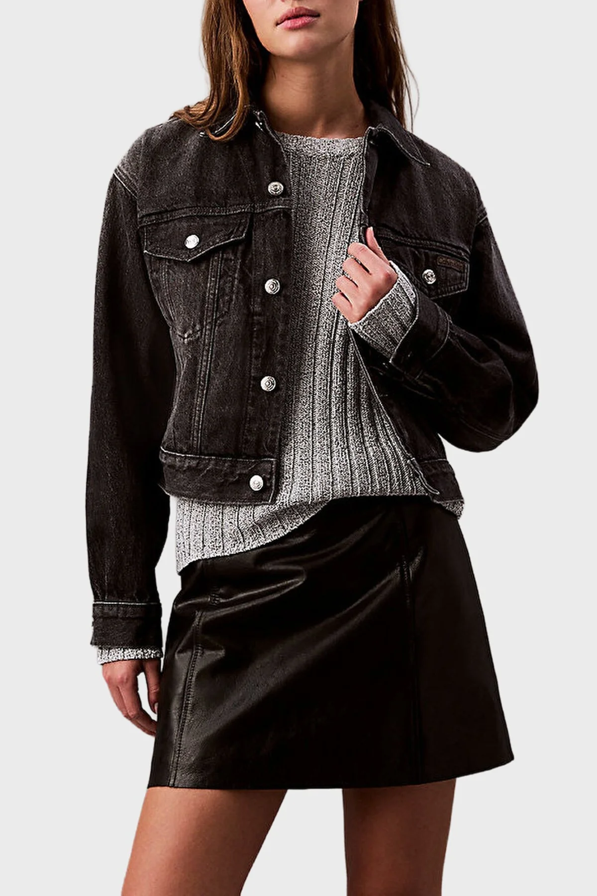 Calvin Klein Pamuklu Regular Fit Kısa LV047B741GRDD Bayan Kot Ceket LV047B741G RDD SİYAH - 1