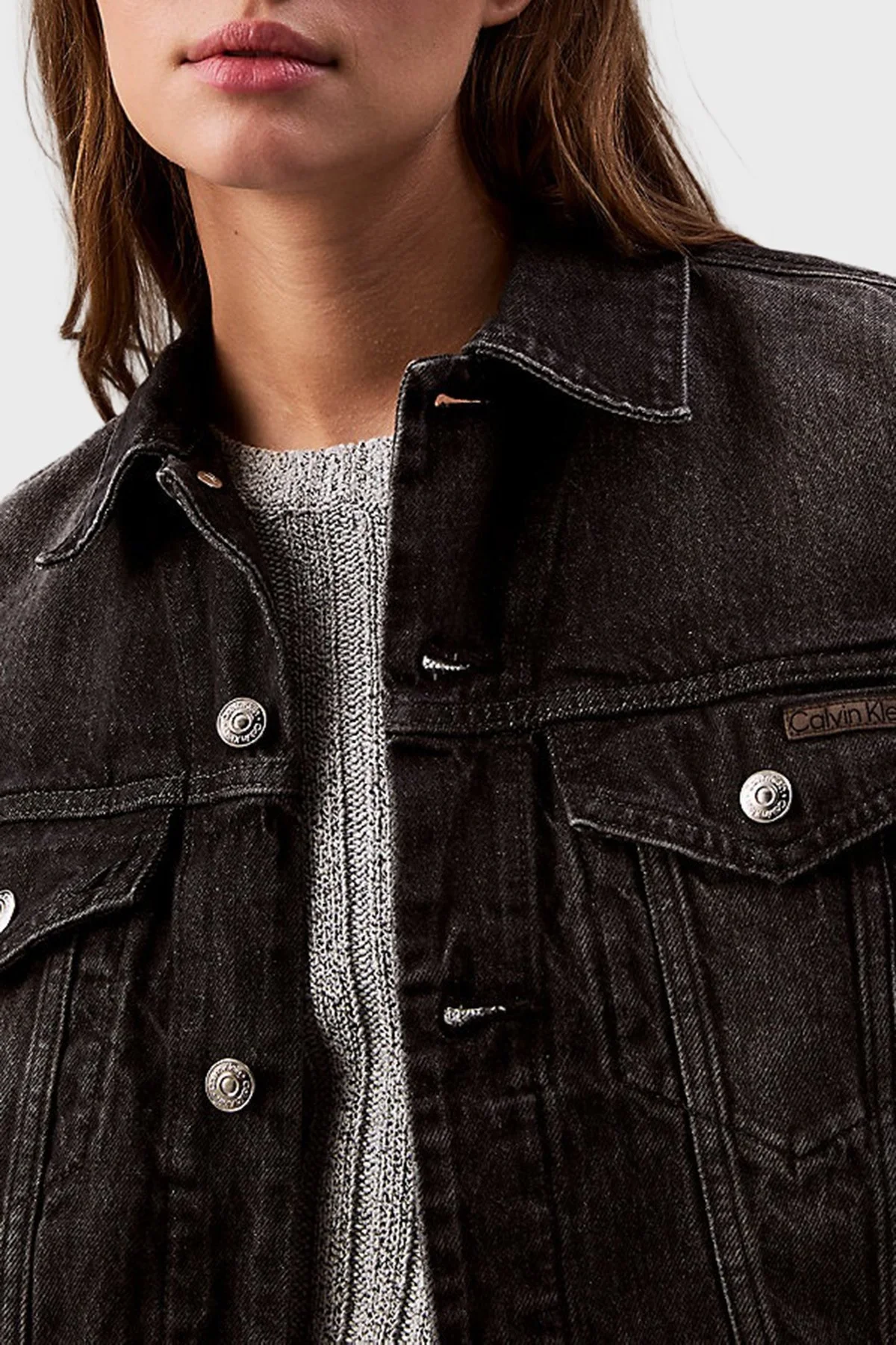 Calvin Klein Pamuklu Regular Fit Kısa LV047B741GRDD Bayan Kot Ceket LV047B741G RDD SİYAH - 5