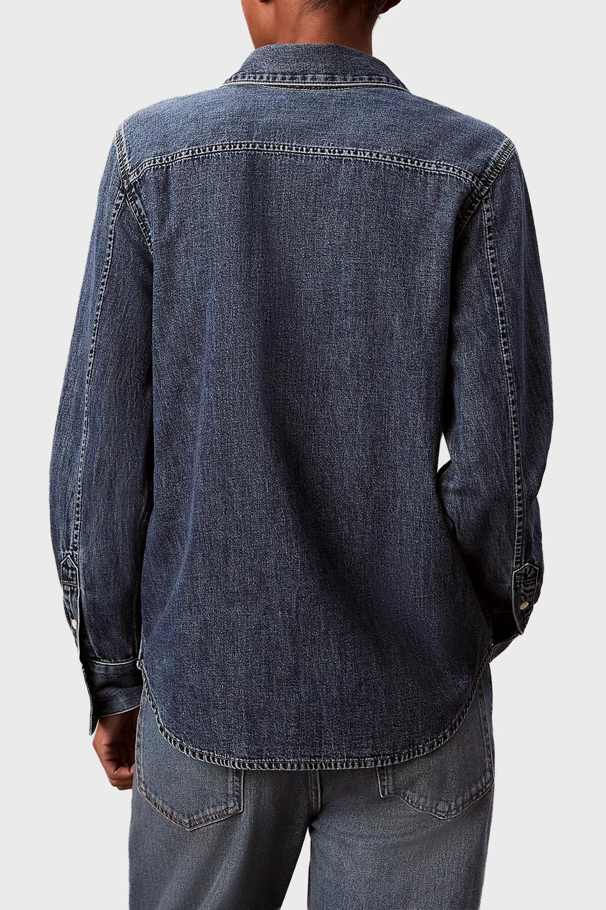 Calvin Klein Pamuklu Regular Fit Klasik Yaka LV047E742G3UA Bayan Kot Gömlek LV047E742G 3UA LACİVERT - 3