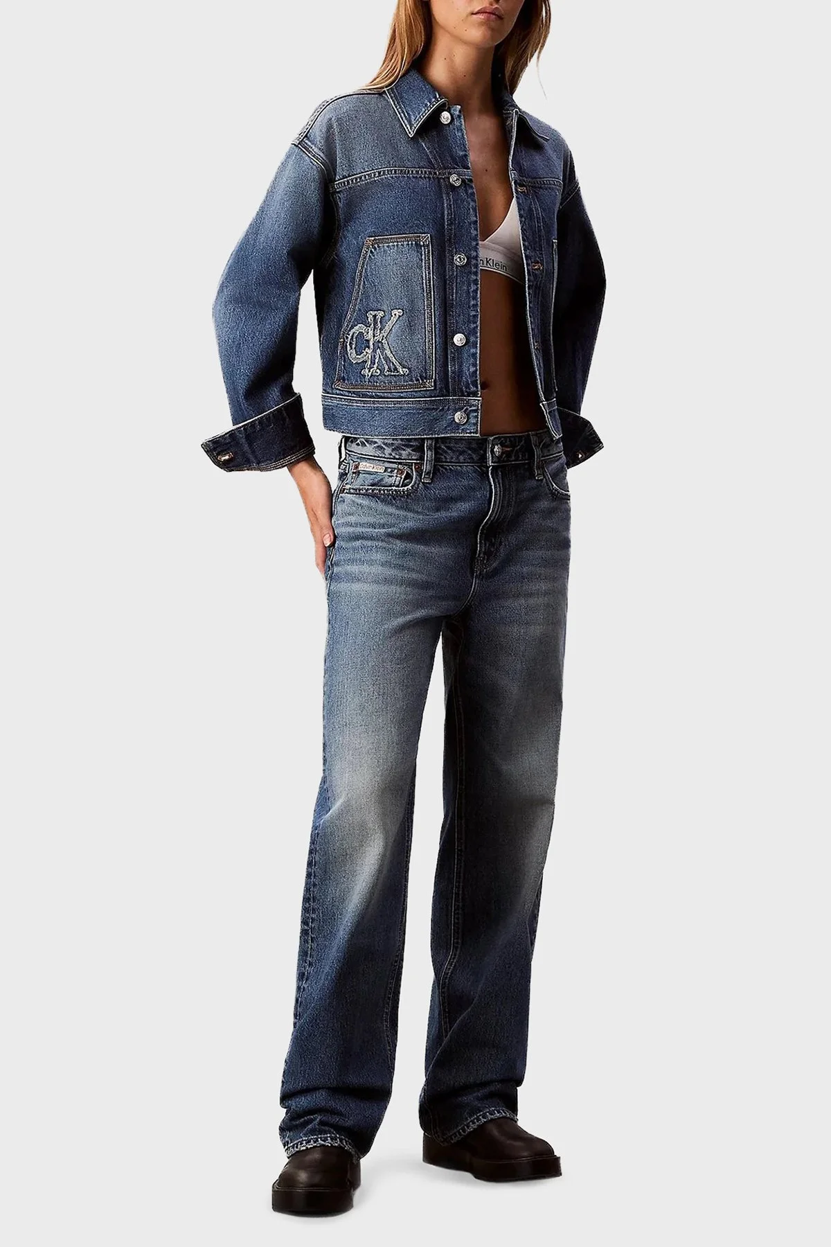 Calvin Klein Pamuklu Regular Fit Klasik Yaka LV047E906G3NL Bayan Kot Ceket LV047E906G 3NL LACİVERT - 2