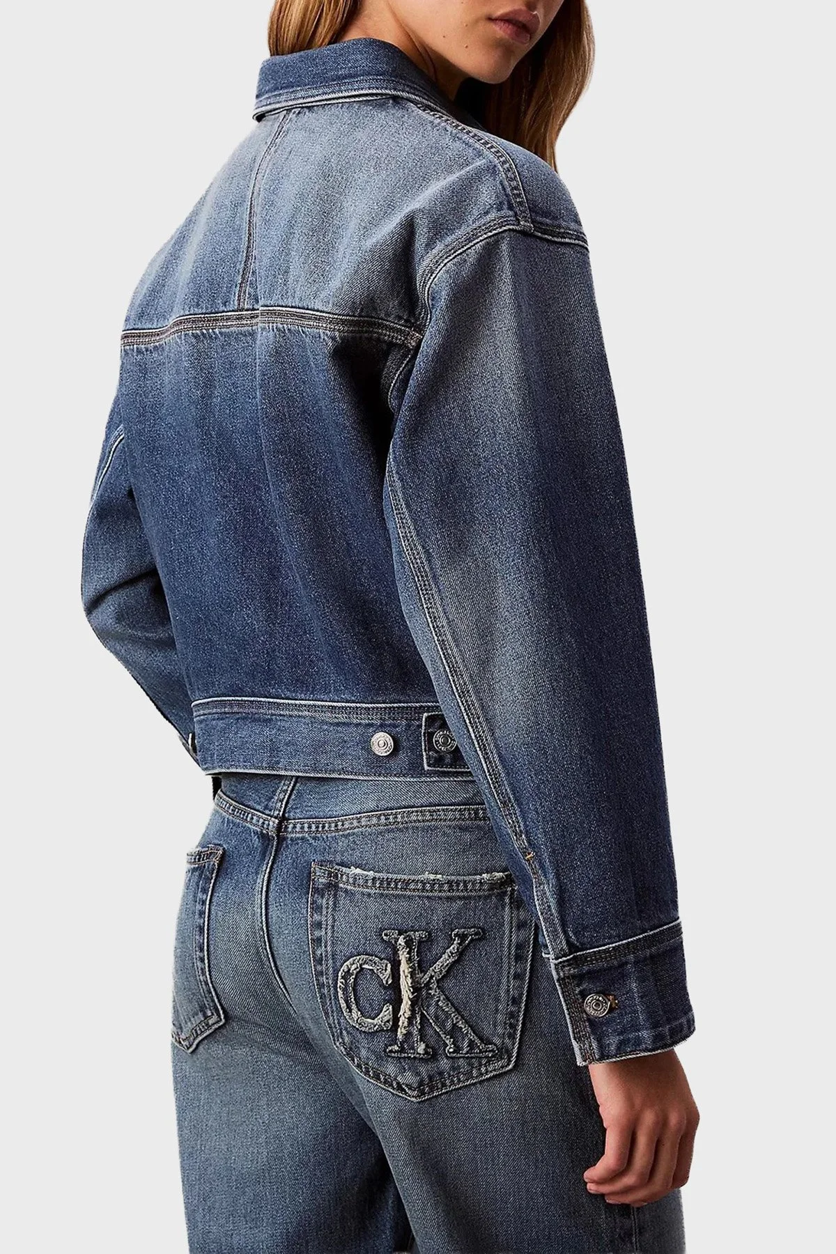 Calvin Klein Pamuklu Regular Fit Klasik Yaka LV047E906G3NL Bayan Kot Ceket LV047E906G 3NL LACİVERT - 3