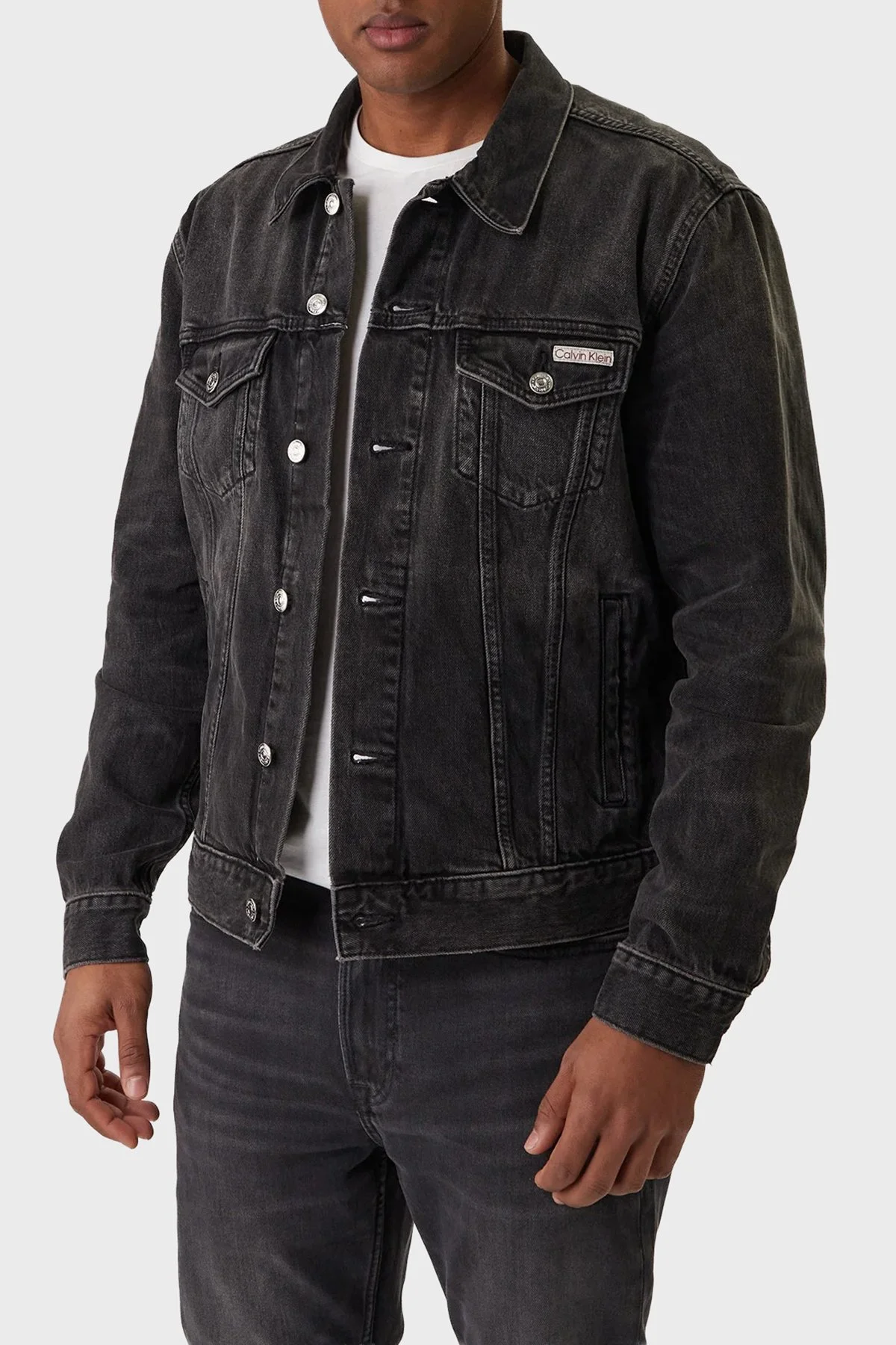 Calvin Klein Pamuklu Regular Fit Klasik Yaka LV04RE765G2U4 Erkek Kot Ceket LV04RE765G 2U4 SİYAH - 1