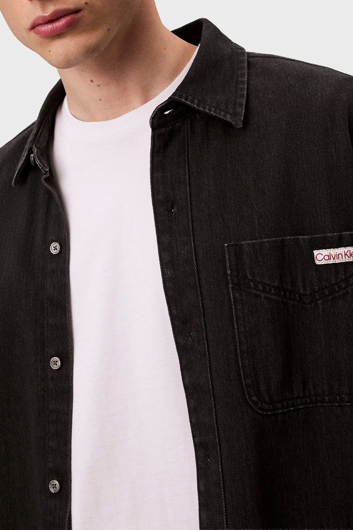 Calvin Klein Pamuklu Regular Fit Klasik Yaka Tek Cepli LV04RD765G57L Erkek Kot Gömlek LV04RD765G 57L SİYAH - 5