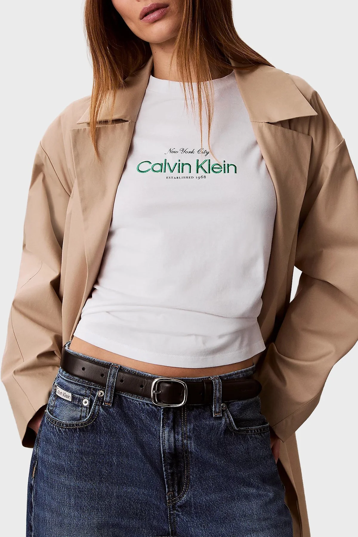 Calvin Klein Pamuklu Regular Fit Logo Baskılı Bisiklet Yaka LV047F810GYAF Kadın T Shirt LV047F810G YAF BEYAZ - 3