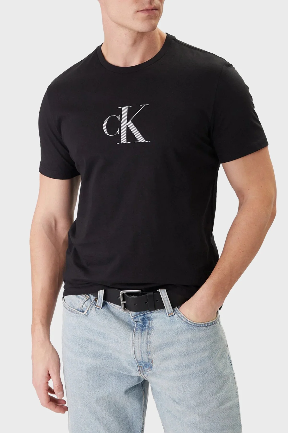 Calvin Klein Pamuklu Regular Fit Logolu Biaiklet Yaka LV04RF853GUB1 Erkek T Shirt LV04RF853G UB1 SİYAH - 1
