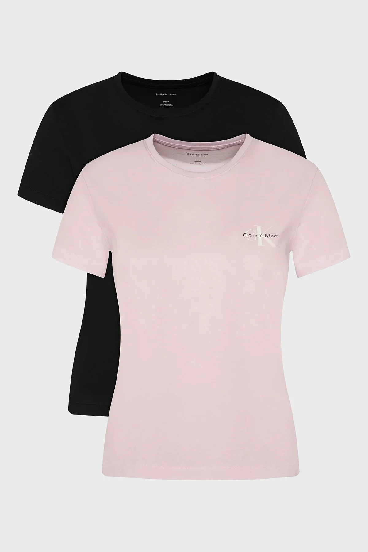 Calvin Klein Pamuklu Regular Fit Logolu Bisiklet Yaka 2 Pack LV047C905G8Z6 Bayan T Shirt LV047C905G 8Z6 Pembe-Siyah - 1