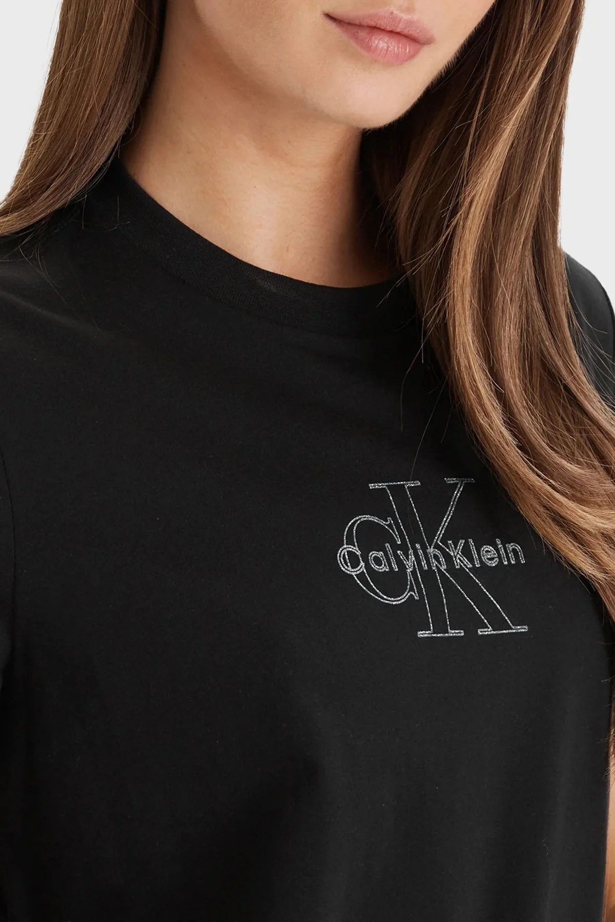 Calvin Klein Pamuklu Regular Fit Logolu Bisiklet Yaka LV047F831GUB1 Bayan T Shirt LV047F831G UB1 SİYAH - 4