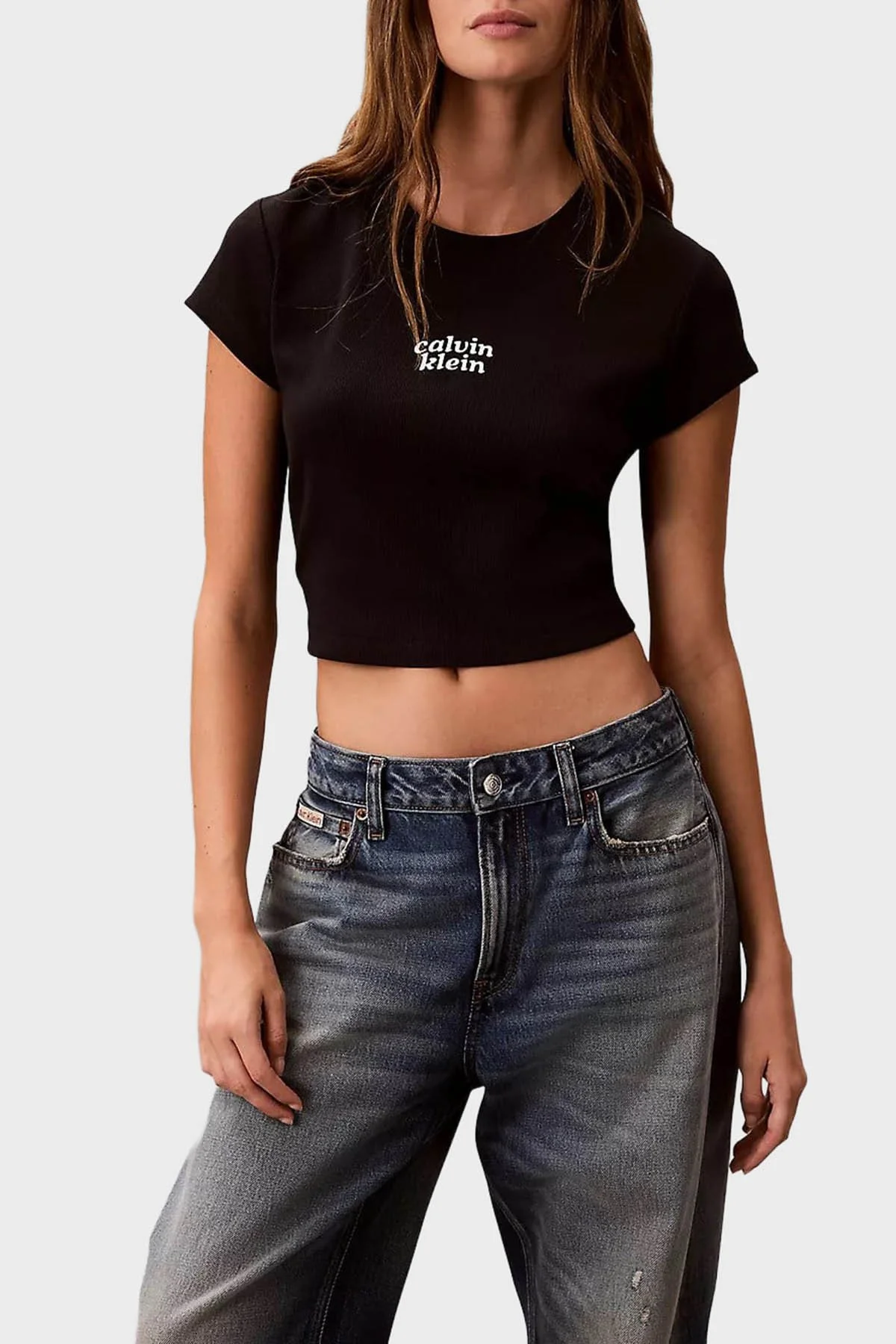 Calvin Klein Pamuklu Regular Fit Logolu Bisiklet Yaka LV047G828GUB1 Kadın T Shirt LV047G828G UB1 SİYAH - 1