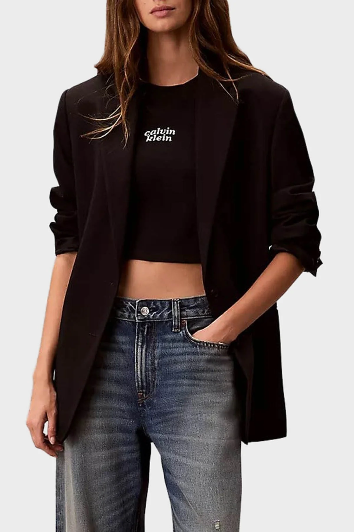 Calvin Klein Pamuklu Regular Fit Logolu Bisiklet Yaka LV047G828GUB1 Kadın T Shirt LV047G828G UB1 SİYAH - 3