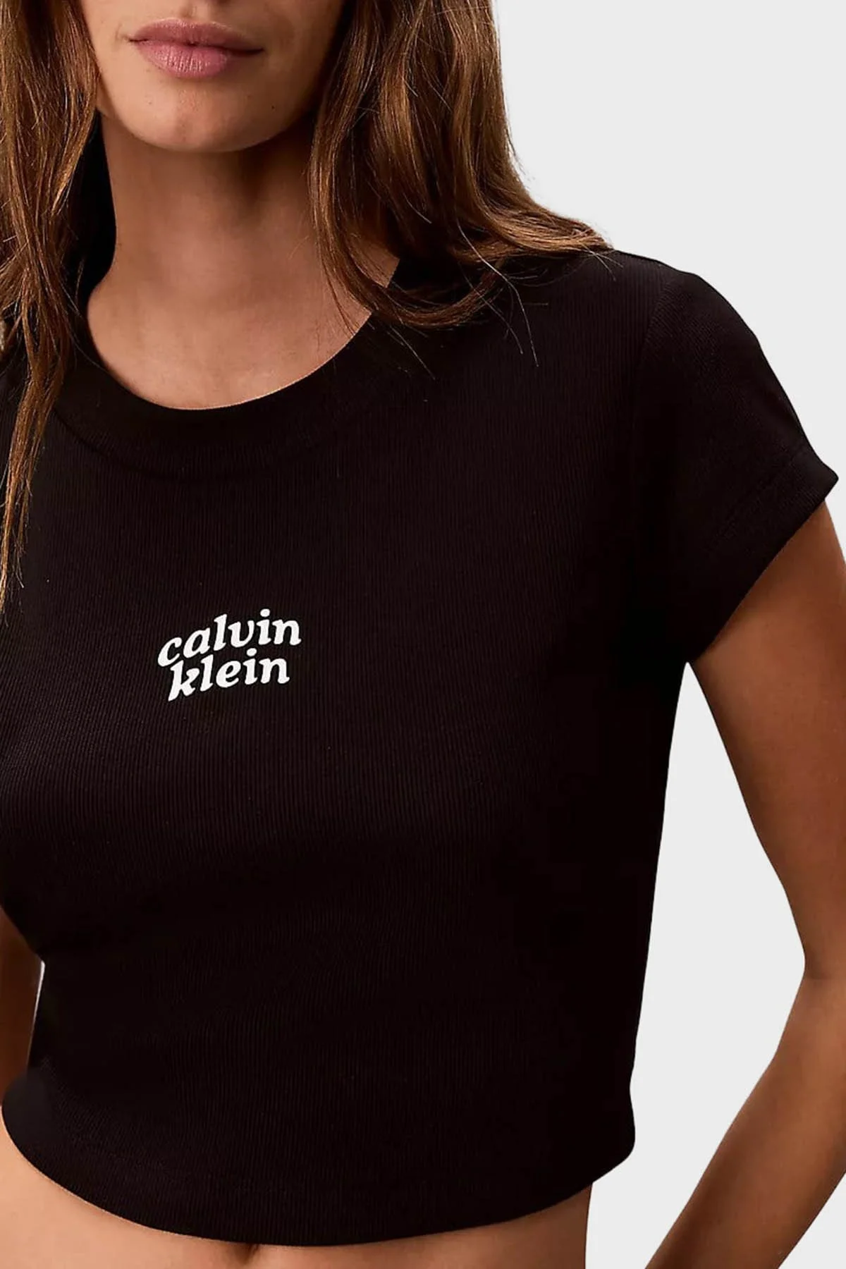 Calvin Klein Pamuklu Regular Fit Logolu Bisiklet Yaka LV047G828GUB1 Kadın T Shirt LV047G828G UB1 SİYAH - 4