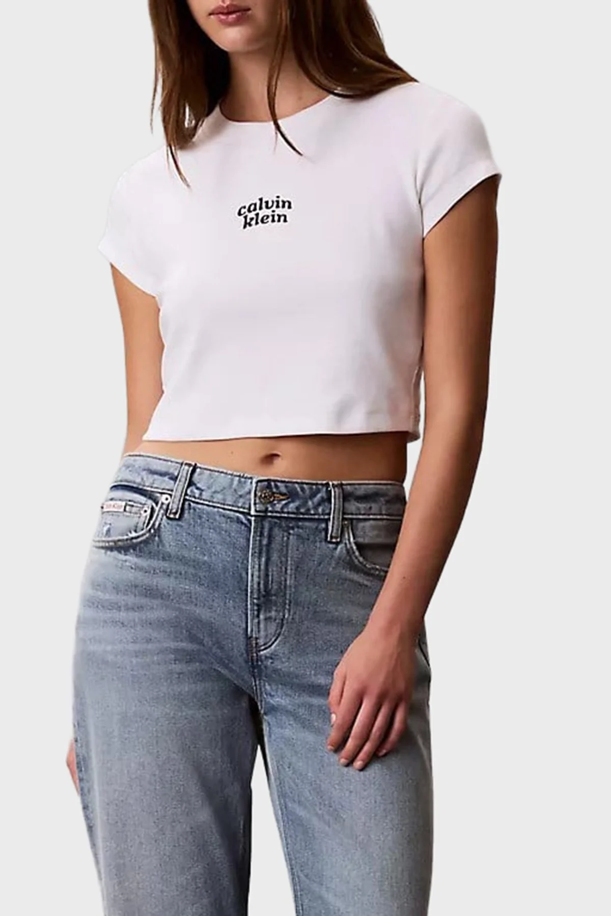 Calvin Klein Pamuklu Regular Fit Logolu Bisiklet Yaka LV047G828GYAF Kadın T Shirt LV047G828G YAF BEYAZ - 3