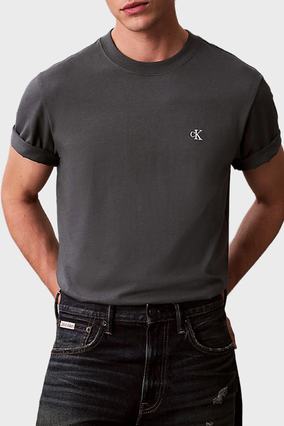 Calvin Klein Pamuklu Regular Fit Logolu Bisiklet Yaka LV04RC275GWD7 Erkek T Shirt LV04RC275G WD7 ANTRASİT - 1
