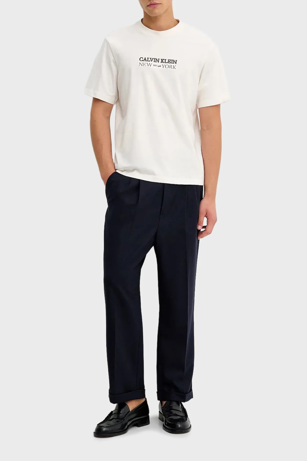 Calvin Klein Pamuklu Regular Fit Logolu Bisiklet Yaka LV04RE833GYBH Erkek T Shirt LV04RE833G YBH KREM - 2