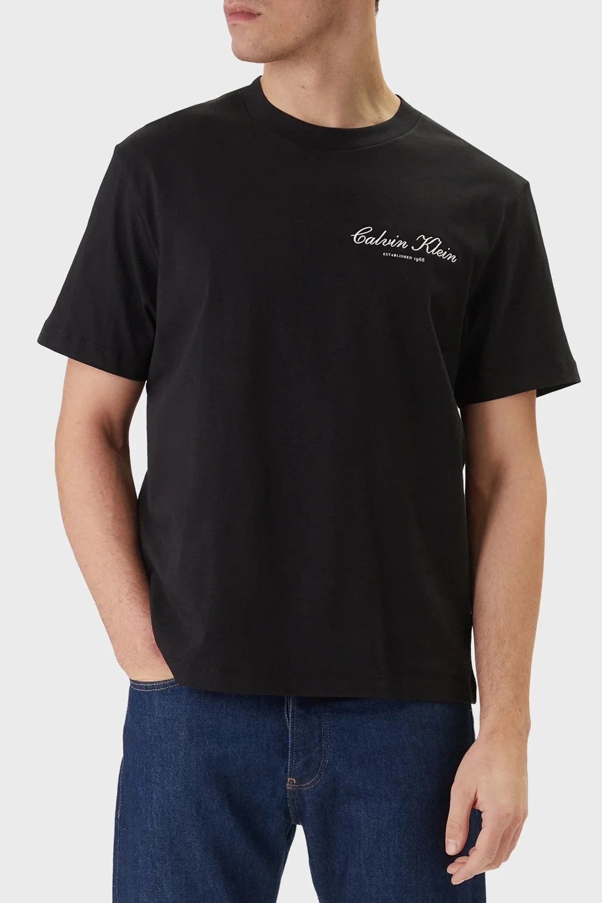 Calvin Klein Pamuklu Regular Fit Logolu Bisiklet Yaka LV04RF822GUB1 Erkek T Shirt LV04RF822G UB1 SİYAH - 1