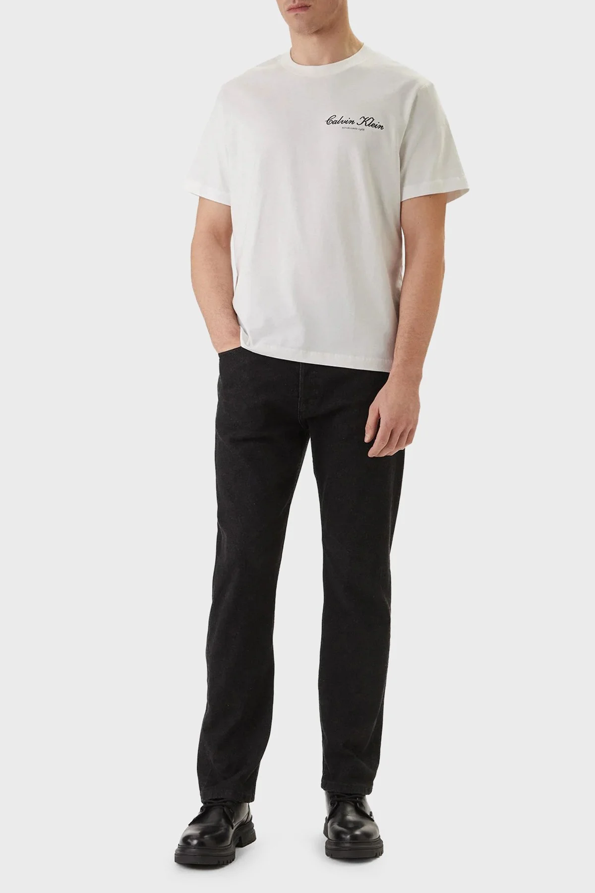 Calvin Klein Pamuklu Regular Fit Logolu Bisiklet Yaka LV04RF822GYAF Erkek T Shirt LV04RF822G YAF BEYAZ - 2