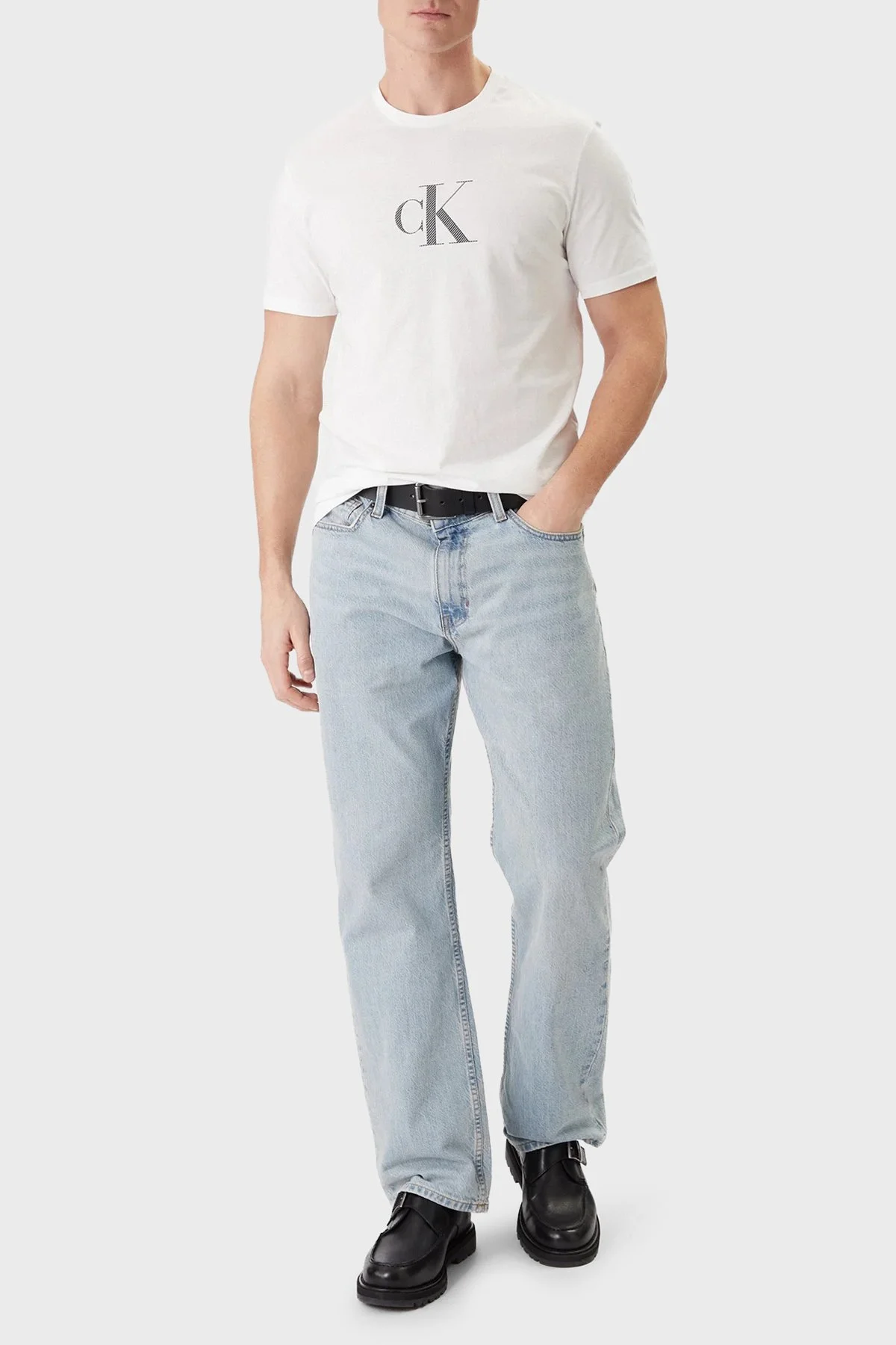 Calvin Klein Pamuklu Regular Fit Logolu Bisiklet Yaka LV04RF853GYAF Erkek T Shirt LV04RF853G YAF BEYAZ - 2