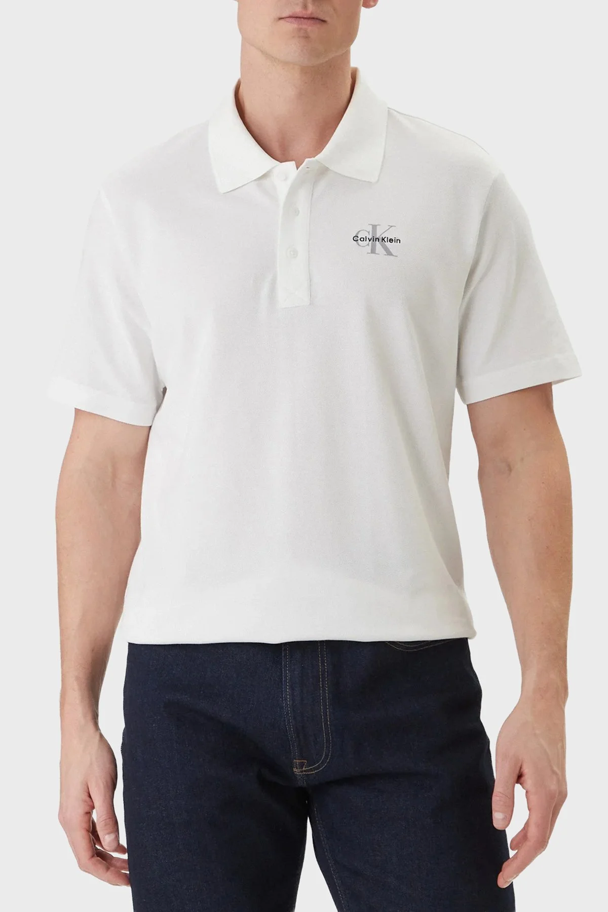 Calvin Klein Pamuklu Regular Fit Logolu Düğmeli LV04RF209GYAF Erkek Polo LV04RF209G YAF BEYAZ - 1