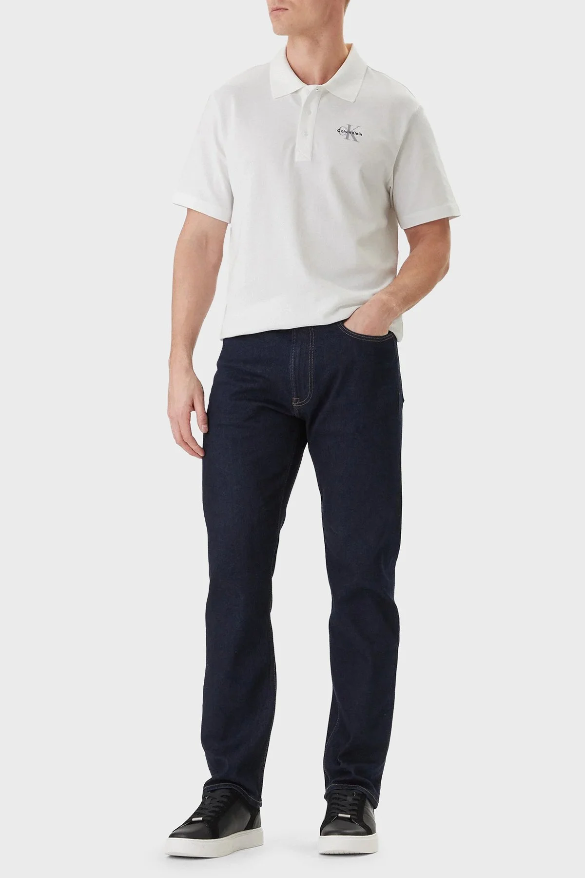 Calvin Klein Pamuklu Regular Fit Logolu Düğmeli LV04RF209GYAF Erkek Polo LV04RF209G YAF BEYAZ - 2