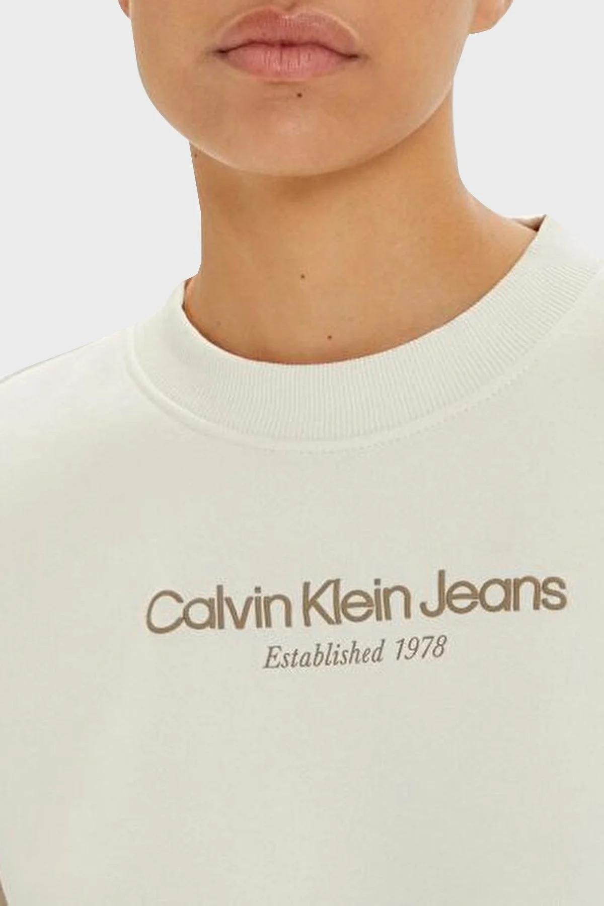 Calvin Klein Pamuklu Regular Fit Logolu J20J224913YBI Bayan Sweat J20J224913 YBI EKRU - 9