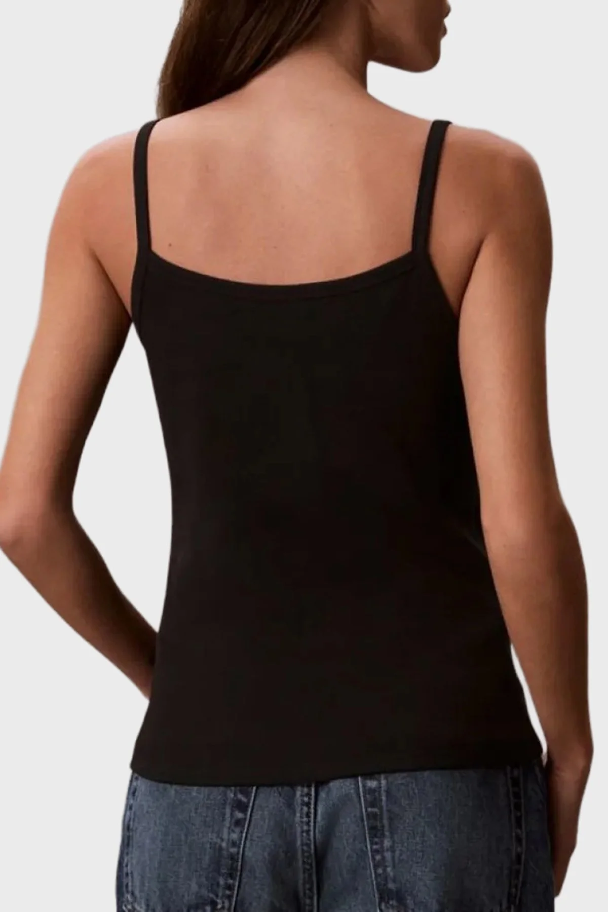 Calvin Klein Pamuklu Regular Fit Logolu Kare Yaka İp Askılı LV047G208GUB1 Kadın Top LV047G208G UB1 SİYAH - 3