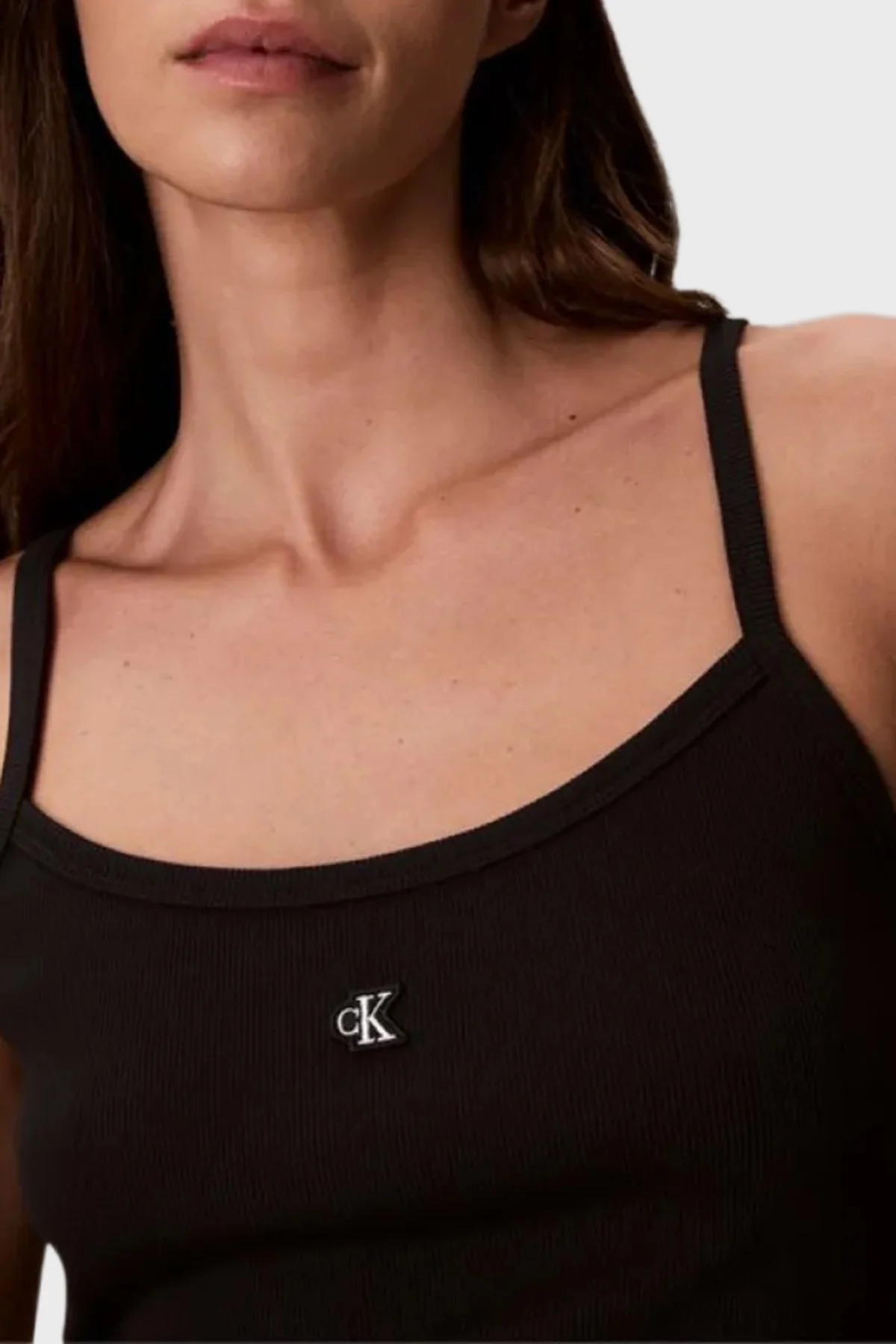 Calvin Klein Pamuklu Regular Fit Logolu Kare Yaka İp Askılı LV047G208GUB1 Kadın Top LV047G208G UB1 SİYAH - 5