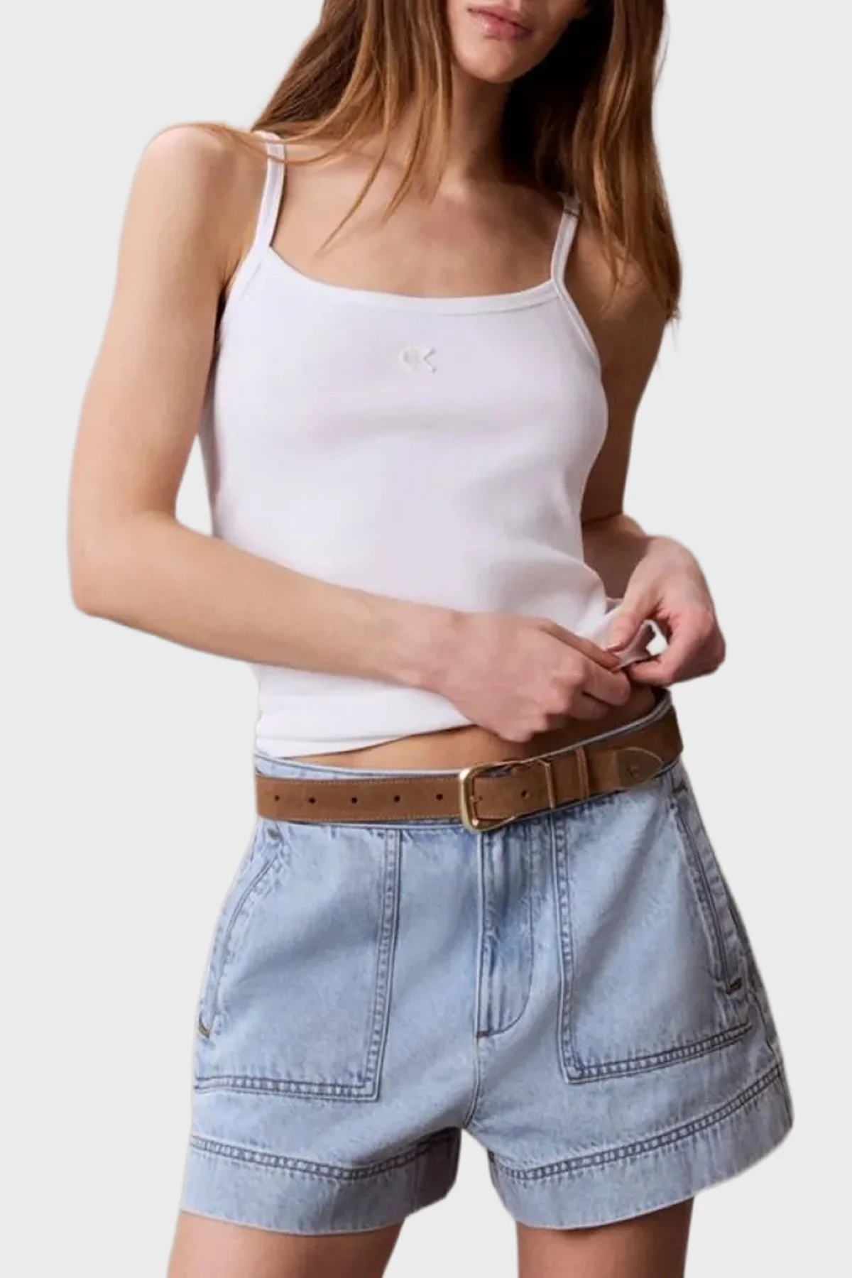 Calvin Klein Pamuklu Regular Fit Logolu Kare Yaka İp Askılı LV047G208GYAF Kadın Top LV047G208G YAF BEYAZ - 1