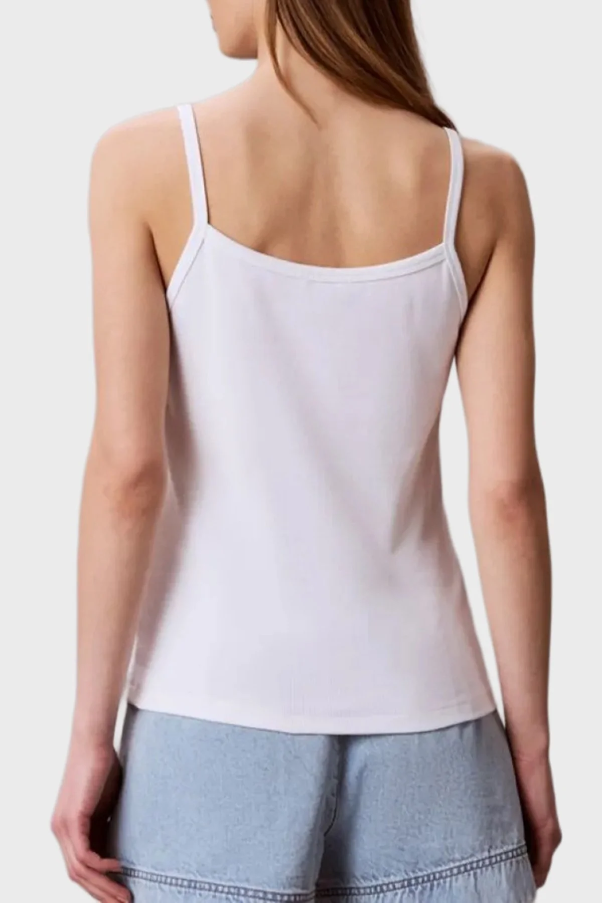 Calvin Klein Pamuklu Regular Fit Logolu Kare Yaka İp Askılı LV047G208GYAF Kadın Top LV047G208G YAF BEYAZ - 2