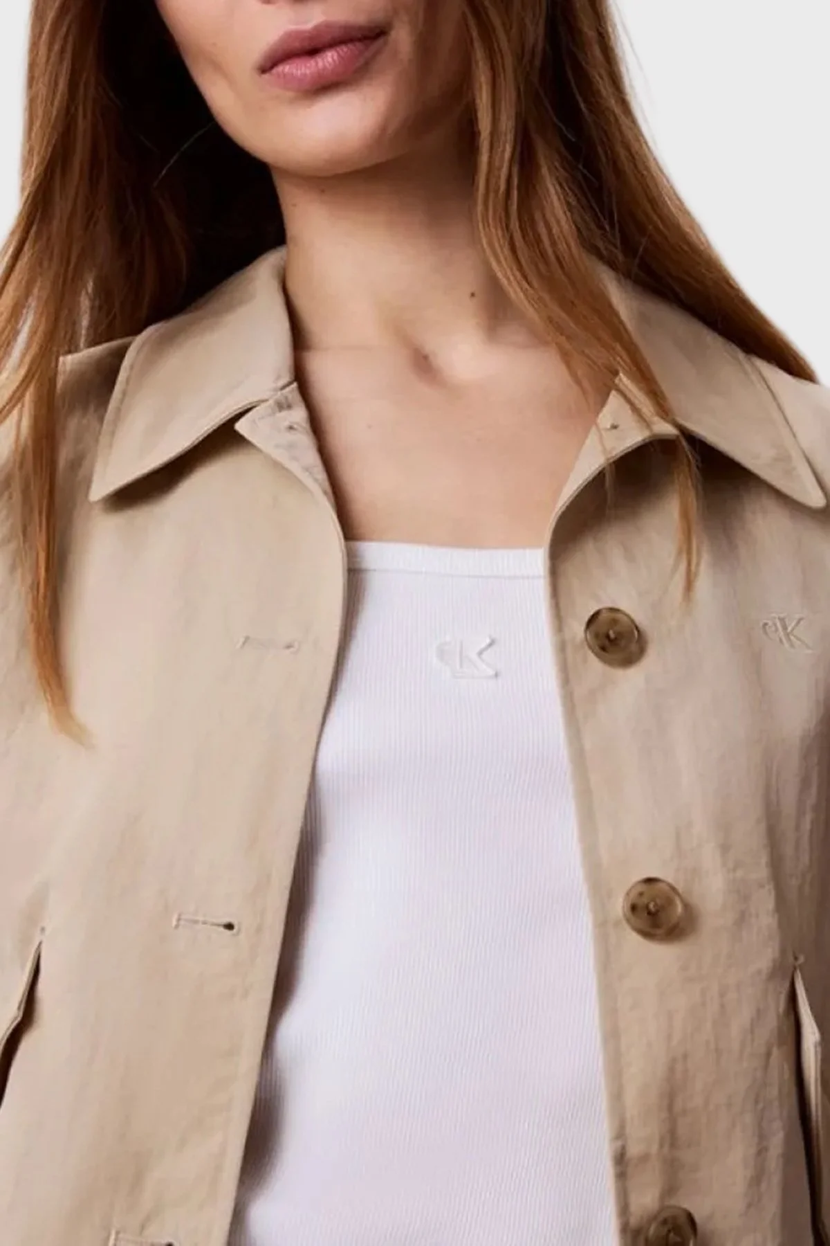 Calvin Klein Pamuklu Regular Fit Logolu Kare Yaka İp Askılı LV047G208GYAF Kadın Top LV047G208G YAF BEYAZ - 4