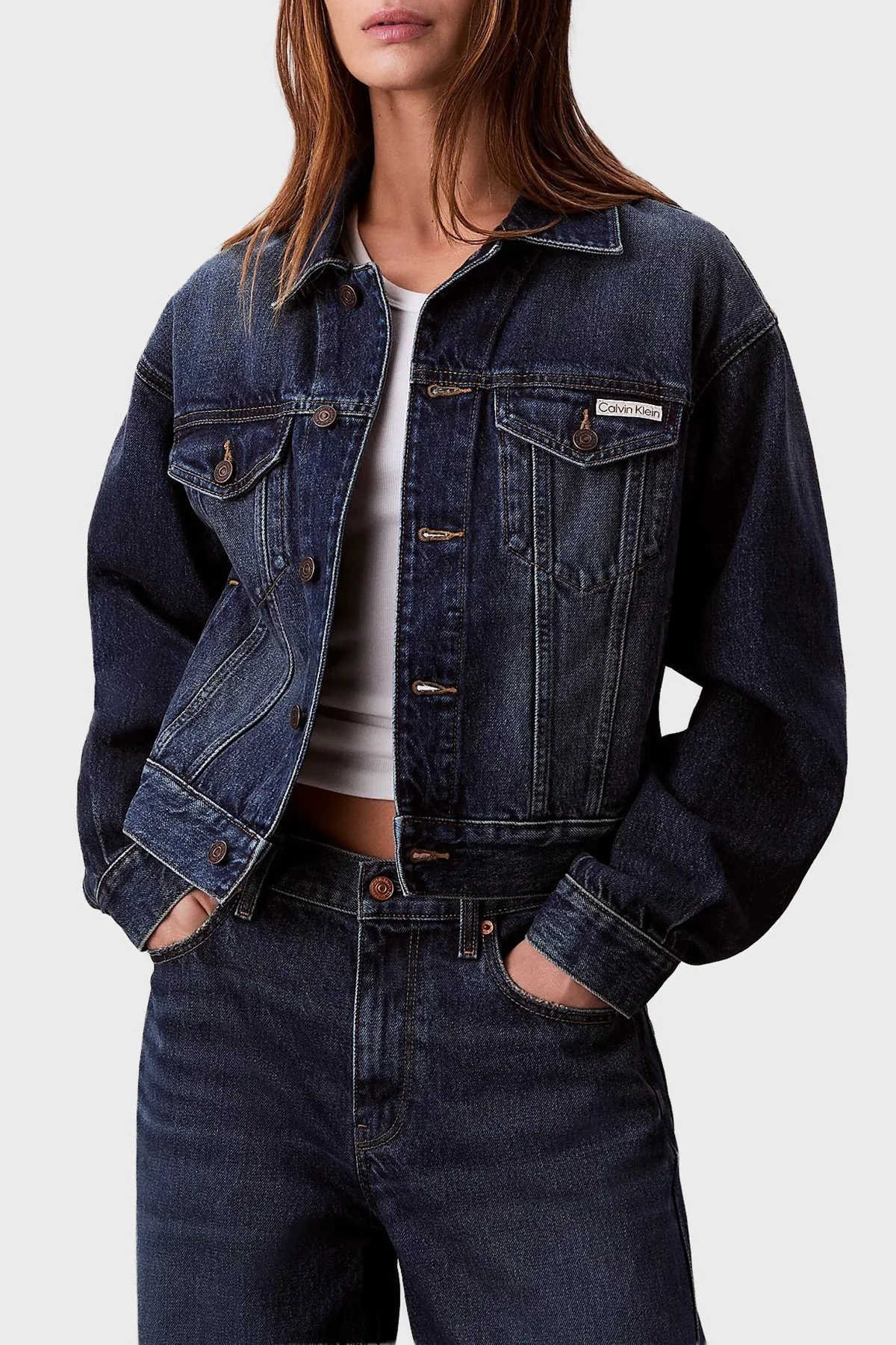 Calvin Klein Pamuklu Regular Fit Logolu Kot LV047D838GYY9 Bayan Ceket LV047D838G YY9 LACİVERT - 1