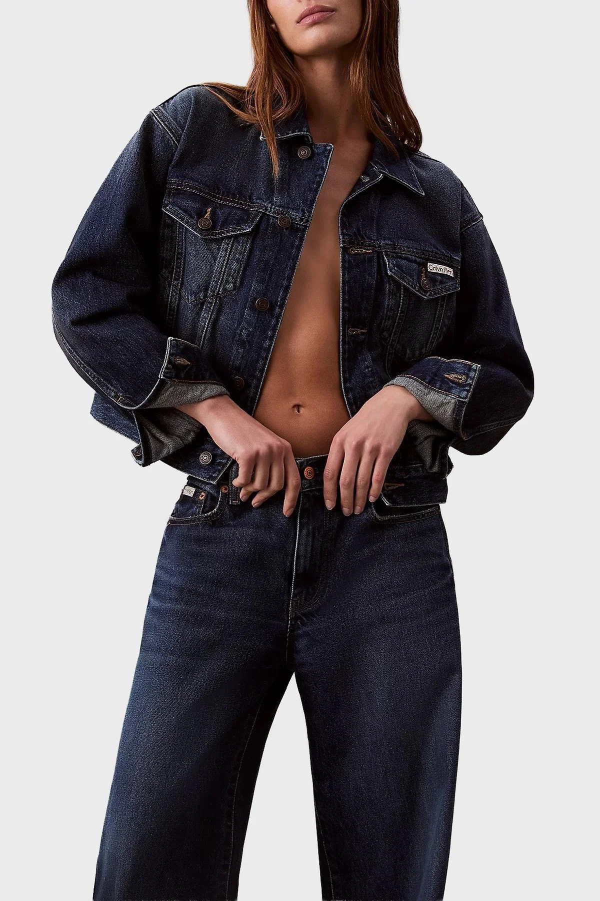 Calvin Klein Pamuklu Regular Fit Logolu Kot LV047D838GYY9 Bayan Ceket LV047D838G YY9 LACİVERT - 4