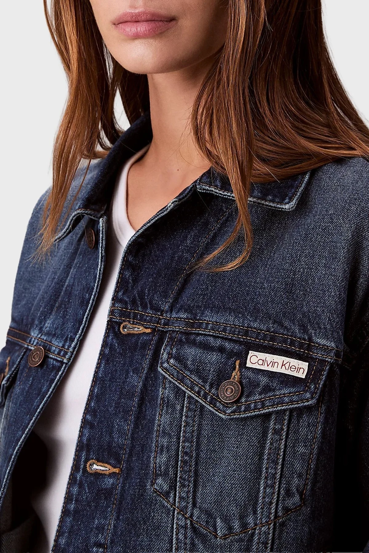 Calvin Klein Pamuklu Regular Fit Logolu Kot LV047D838GYY9 Bayan Ceket LV047D838G YY9 LACİVERT - 5