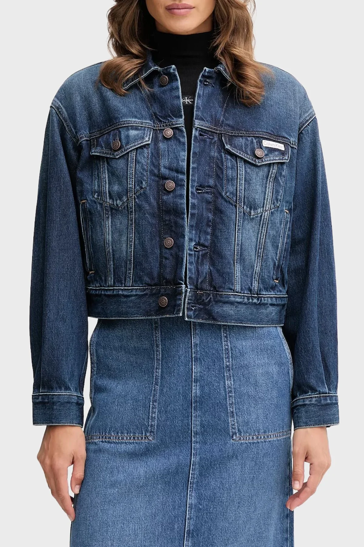 Calvin Klein Pamuklu Regular Fit Logolu Kot LV047D838GYY9 Bayan Ceket LV047D838G YY9 LACİVERT - 1