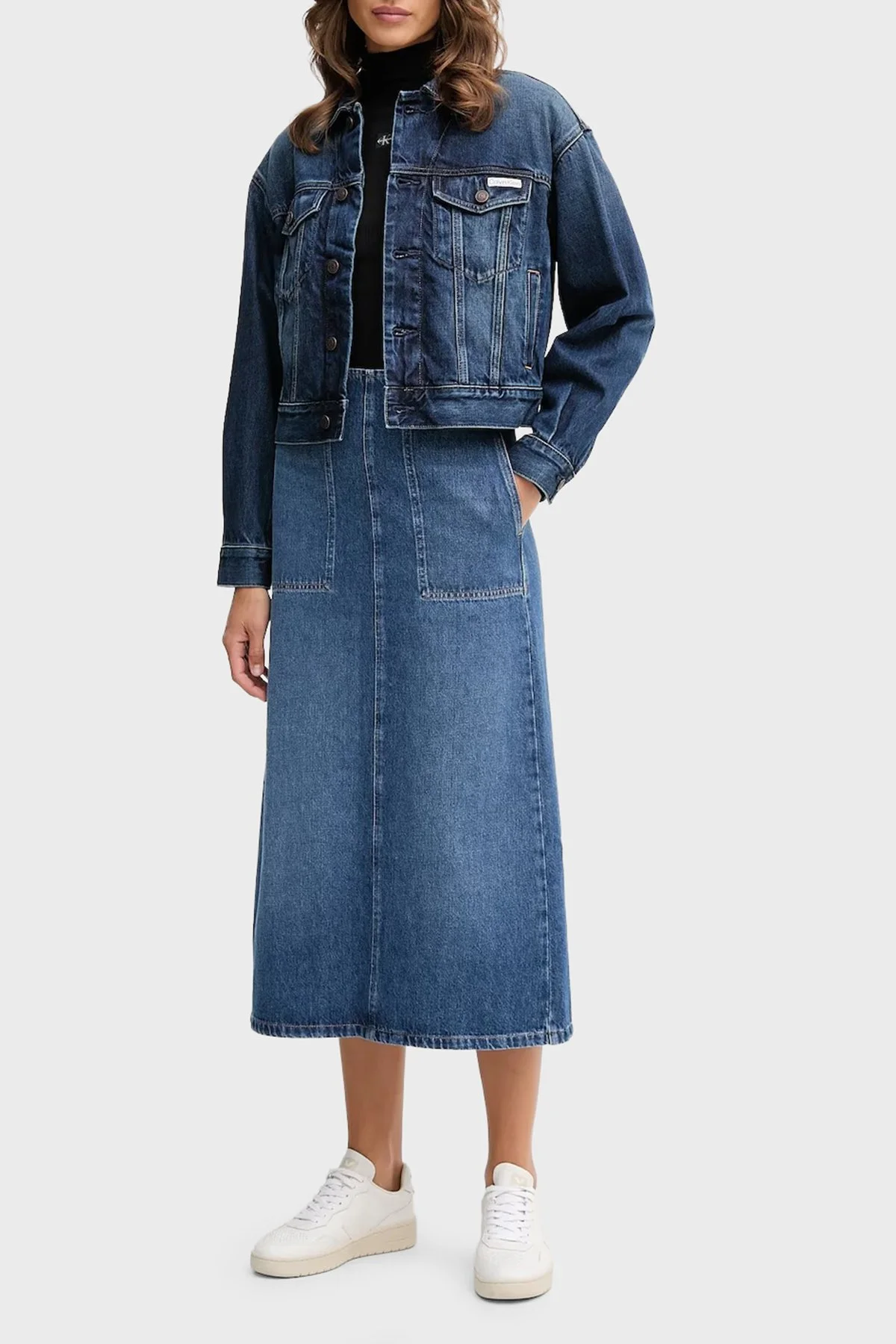 Calvin Klein Pamuklu Regular Fit Logolu Kot LV047D838GYY9 Bayan Ceket LV047D838G YY9 LACİVERT - 2