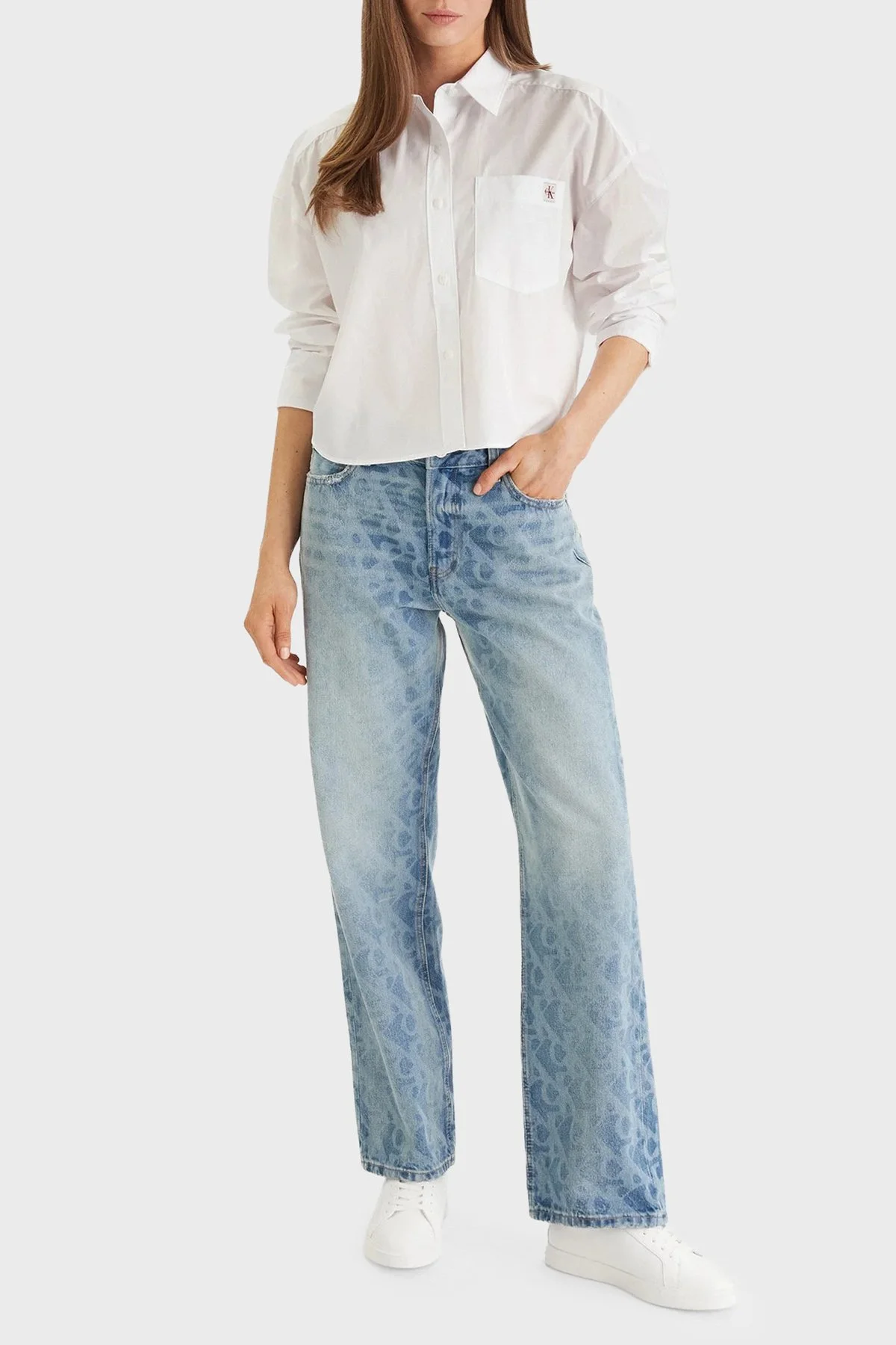 Calvin Klein Pamuklu Regular Fit Logolu Uzun Kollu LV047F148GYAA Bayan Gömlek LV047F148G YAA BEYAZ - 2