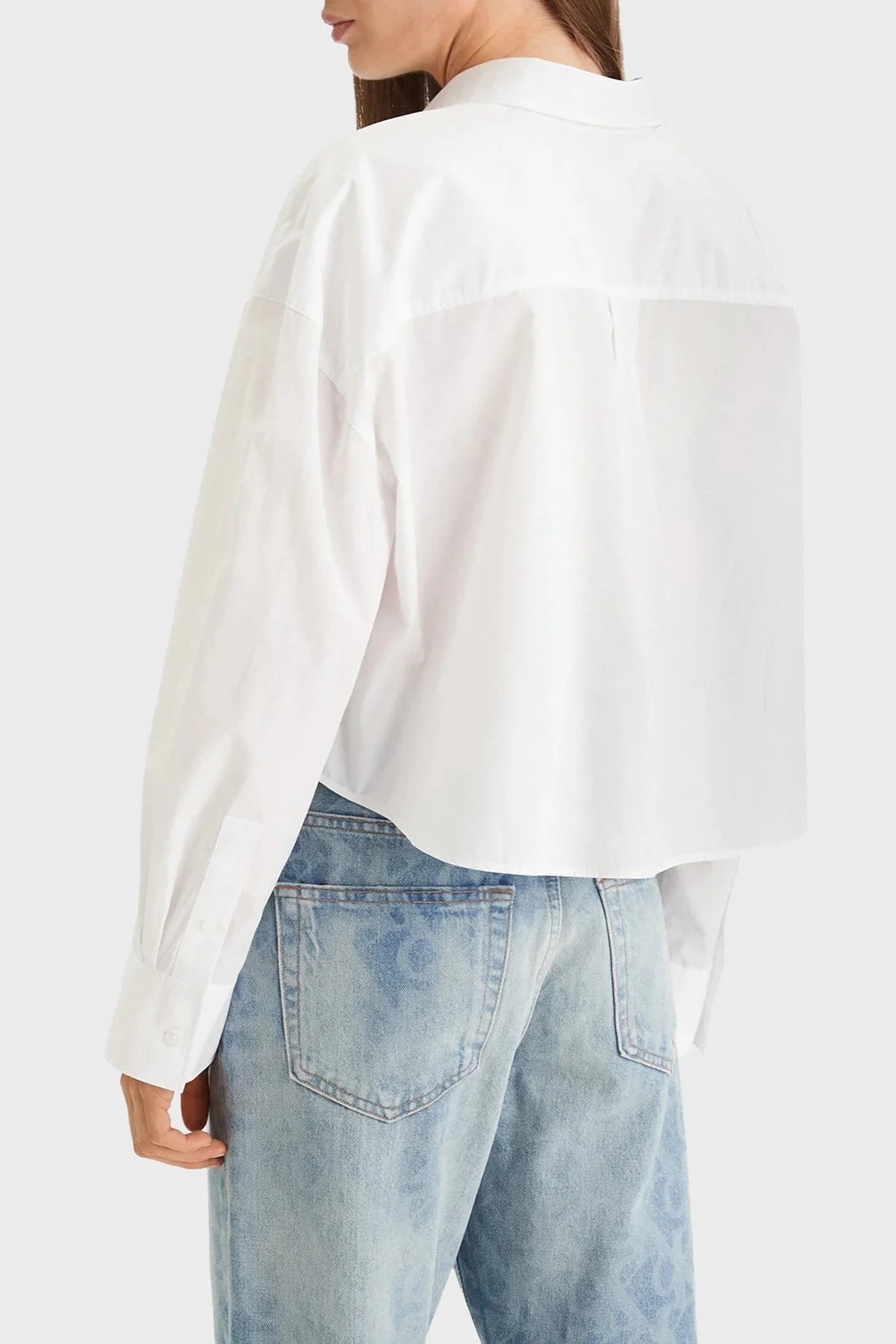 Calvin Klein Pamuklu Regular Fit Logolu Uzun Kollu LV047F148GYAA Bayan Gömlek LV047F148G YAA BEYAZ - 3