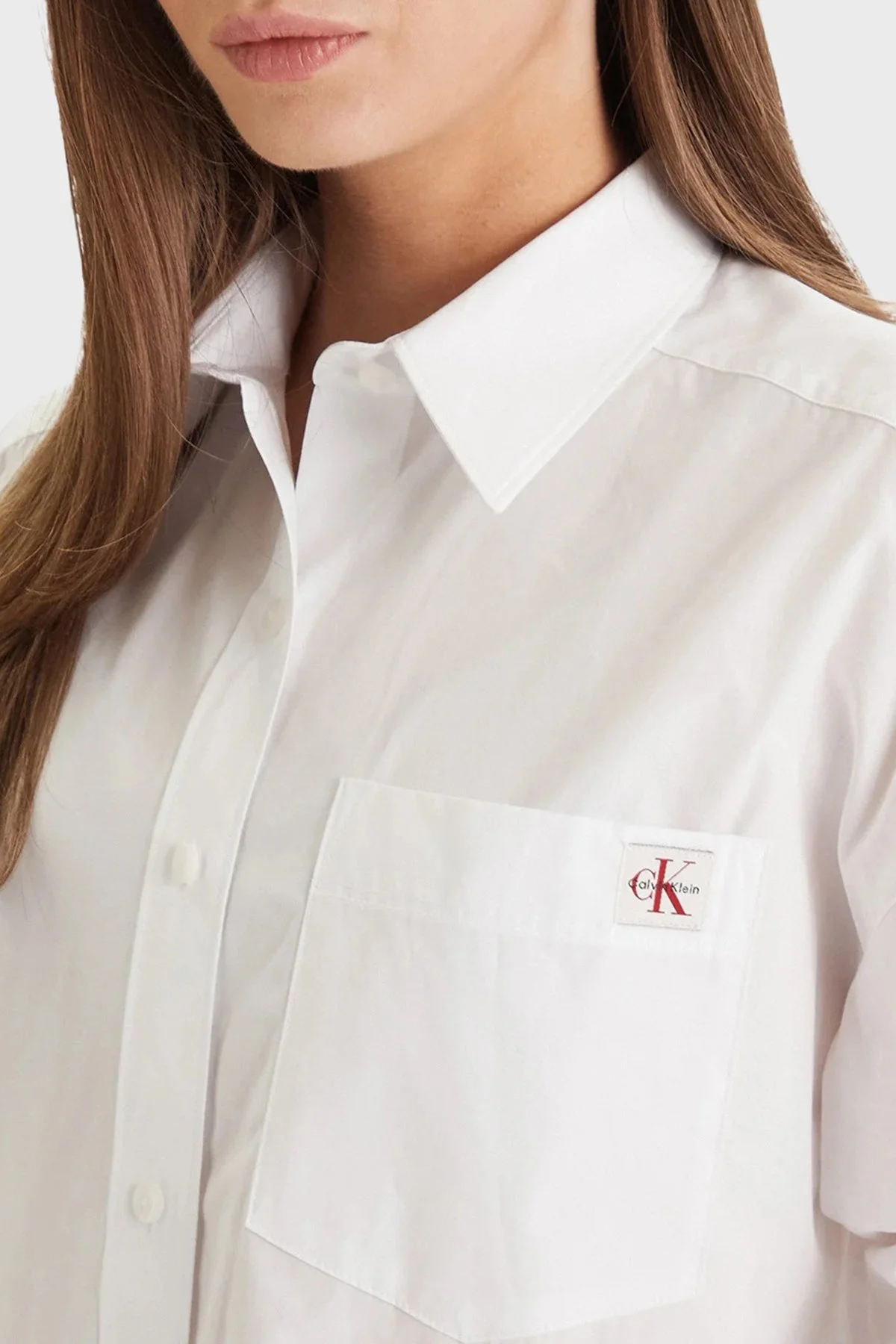 Calvin Klein Pamuklu Regular Fit Logolu Uzun Kollu LV047F148GYAA Bayan Gömlek LV047F148G YAA BEYAZ - 4
