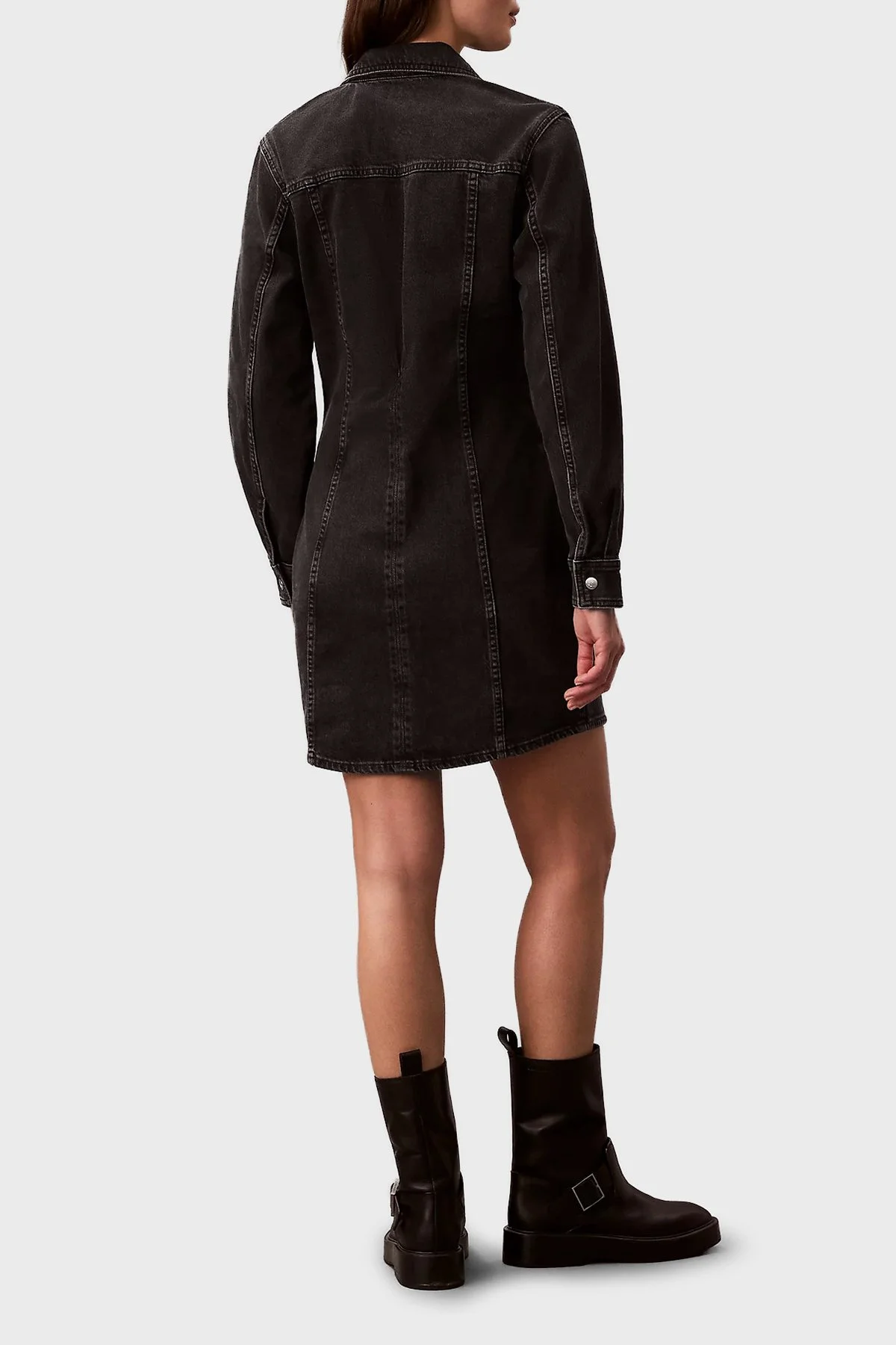 Calvin Klein Pamuklu Regular Fit Mini Boy Kot Gömlek LV047D775G846 Bayan Elbise LV047D775G 846 SİYAH - 3