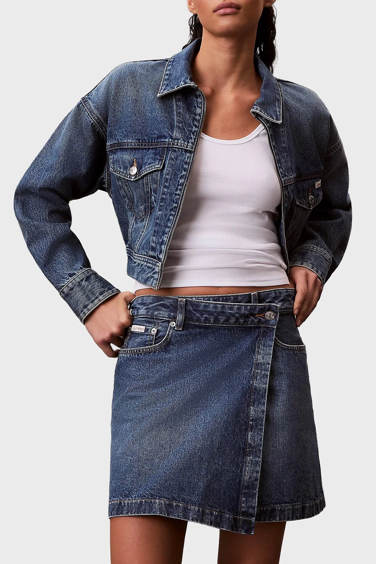 Calvin Klein Pamuklu Regular Fit Mini Boy Kot LV047D776G0MH Bayan Etek LV047D776G 0MH LACİVERT - 1